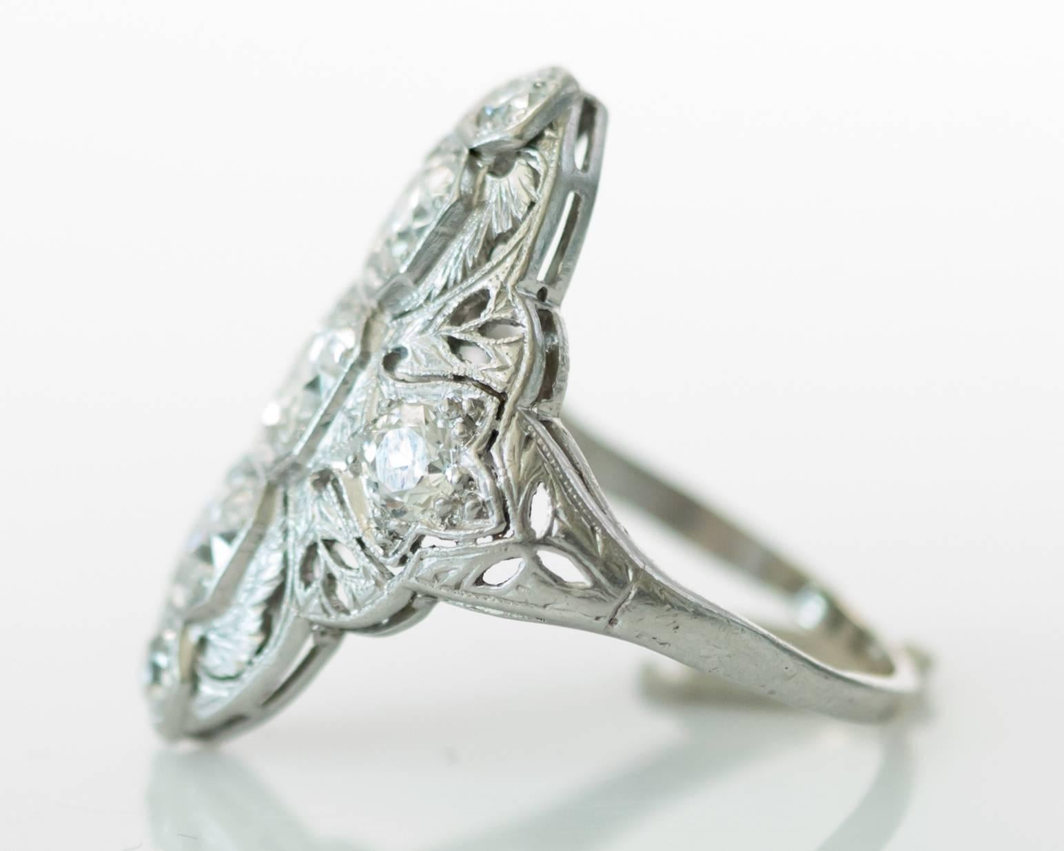 Women's 1930s Art Deco 2.06 Carat Diamond Platinum Shield Ring