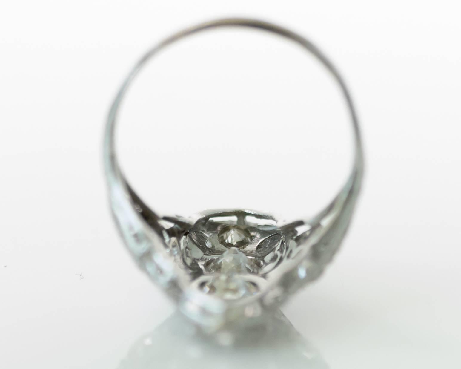 1930s Art Deco 2.06 Carat Diamond Platinum Shield Ring 2