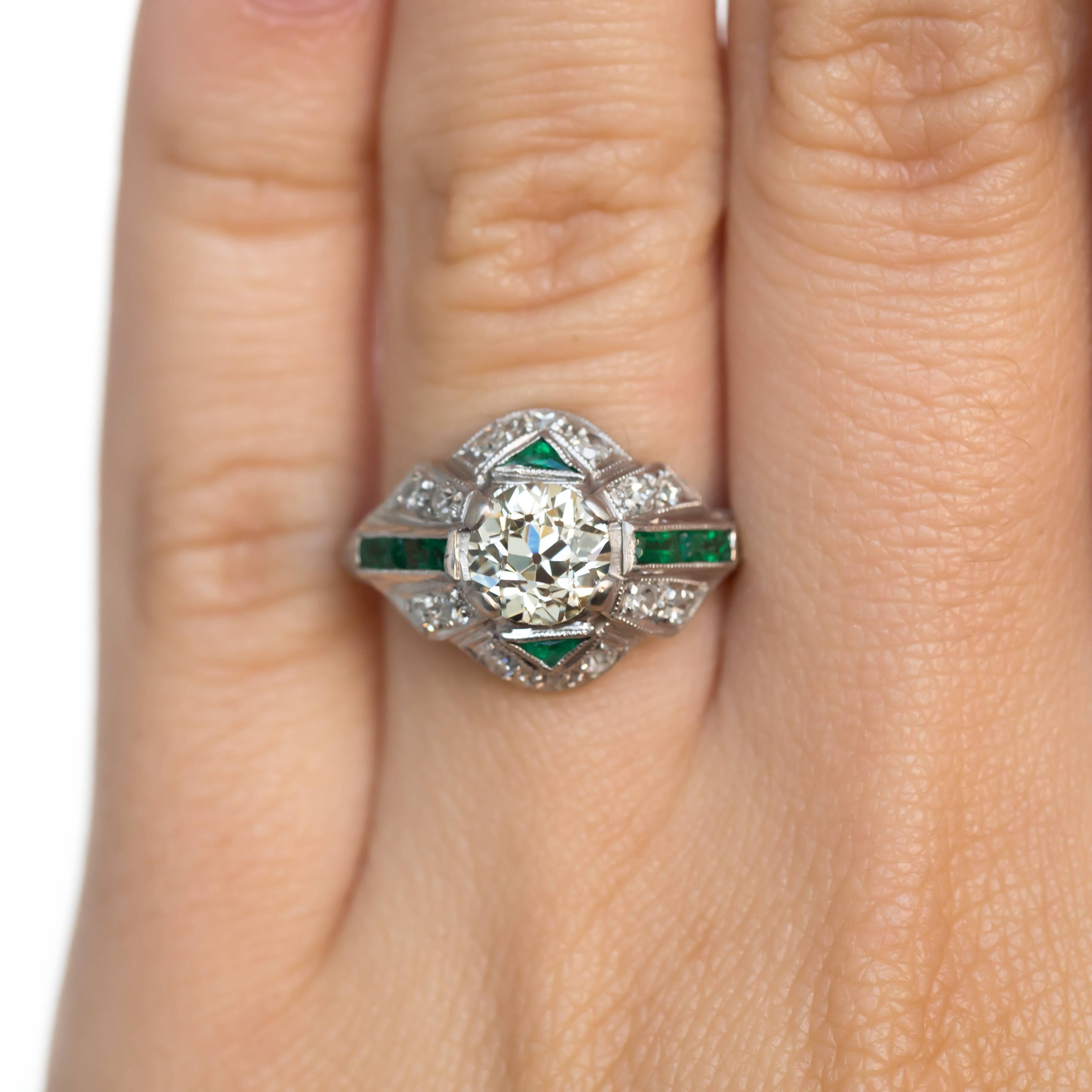 Women's 1.01 Carat Diamond and Emerald Platinum Engagement Ring For Sale