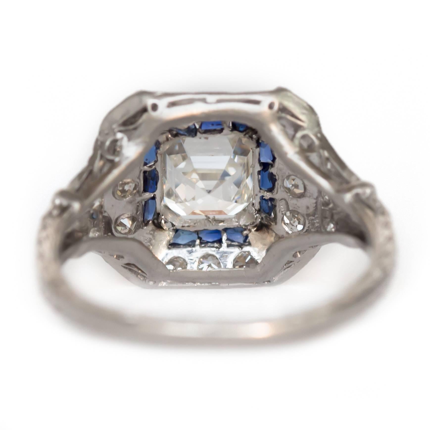 Emerald Cut GIA Certified 1.01 Carat Diamond and Sapphire Platinum Engagement Ring