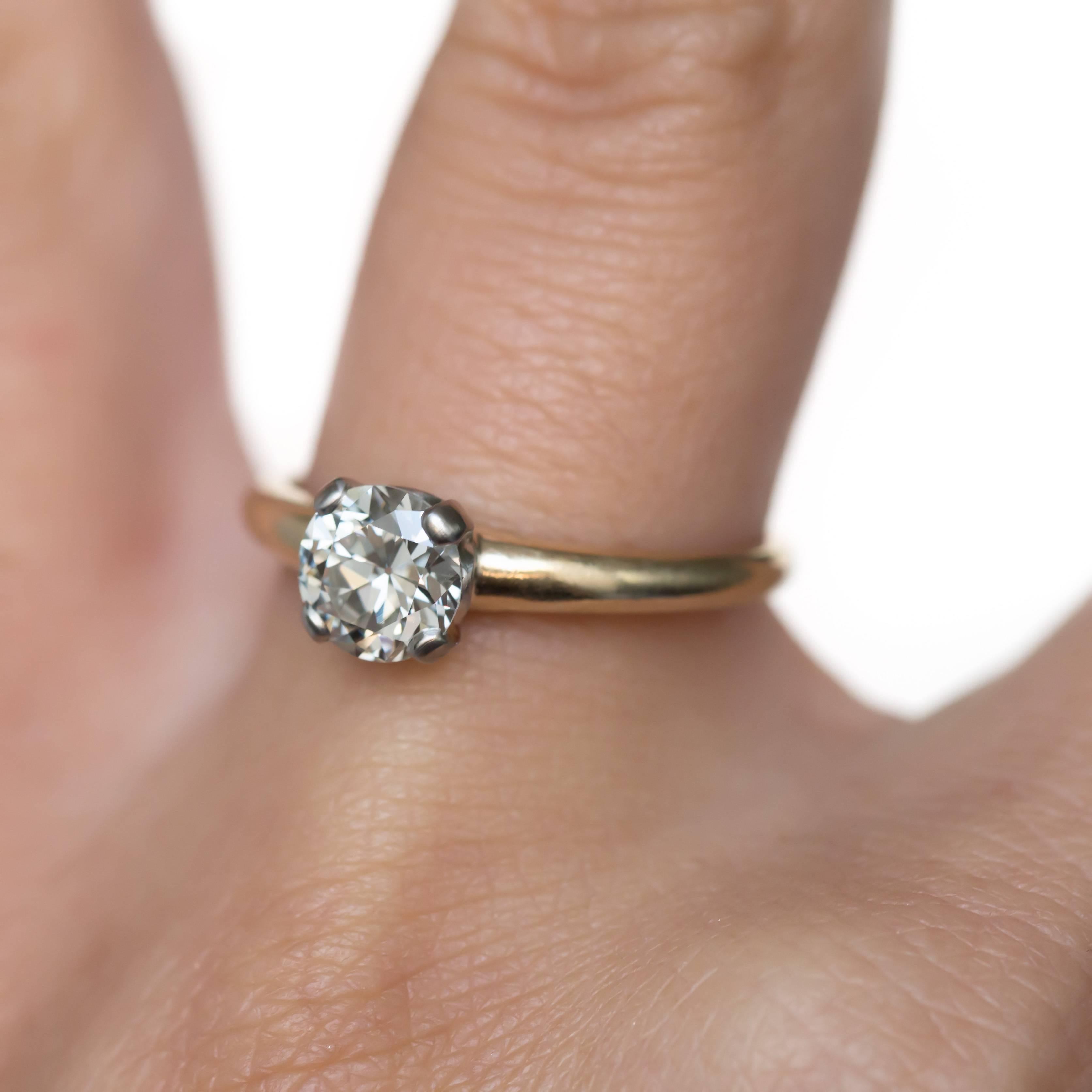 Women's GIA Certified 0.95 Carat Diamond Platinum and Yellow Gold Engagement Ring