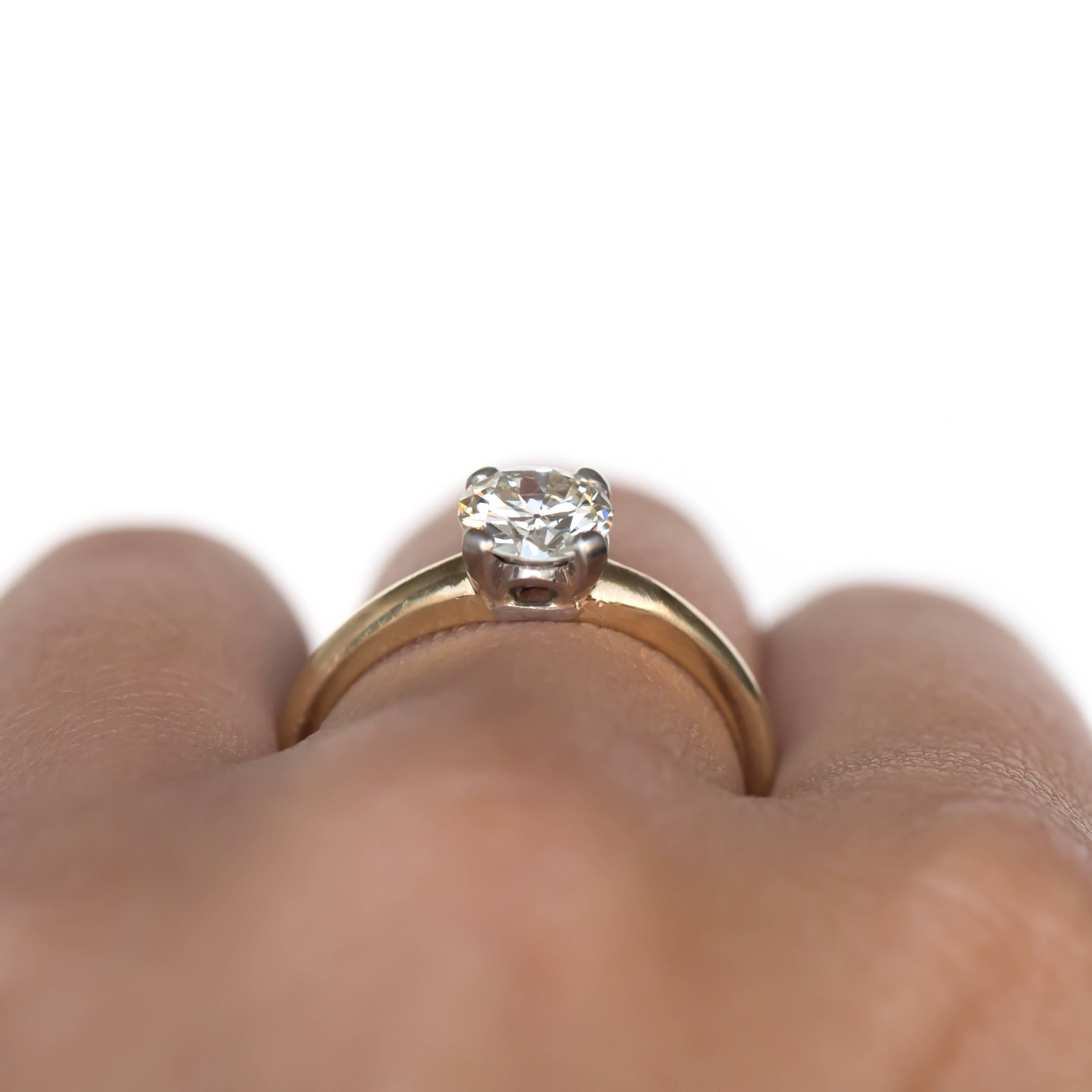 GIA Certified 0.95 Carat Diamond Platinum and Yellow Gold Engagement Ring 1