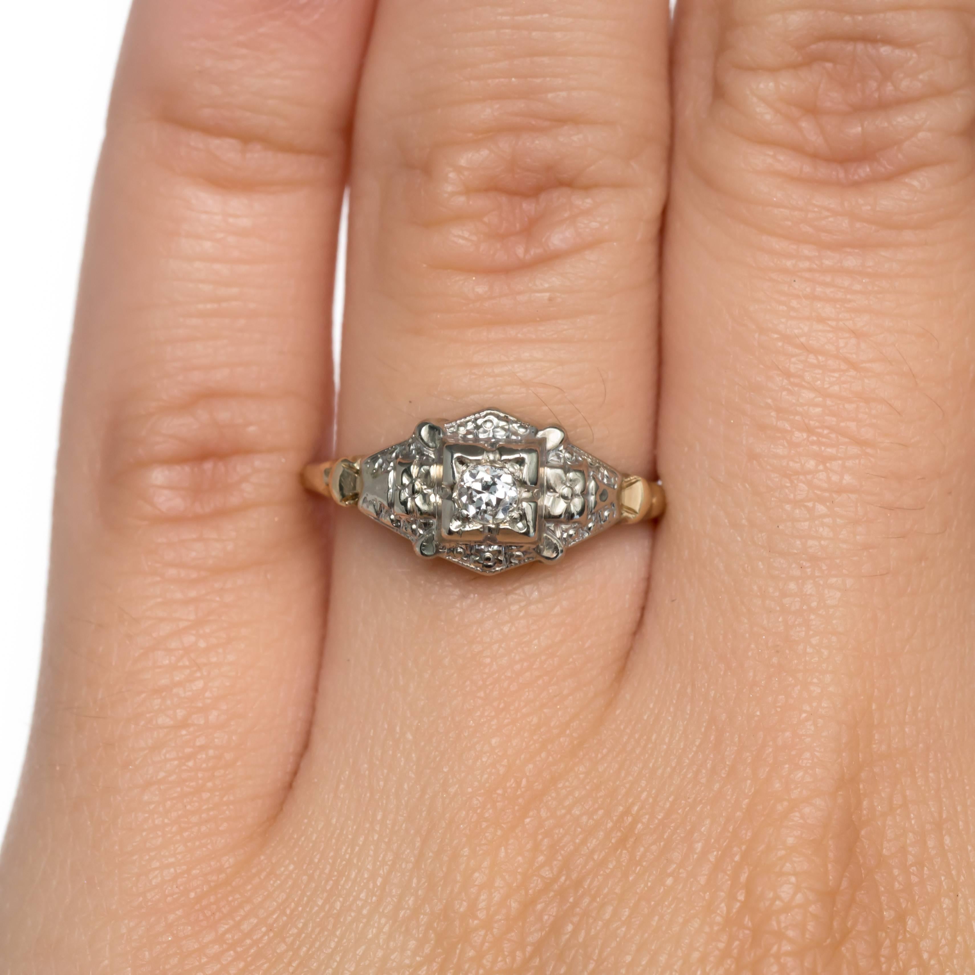 0,04 Karat Diamant-Verlobungsring aus Gelbgold und Weißgold im Angebot 1