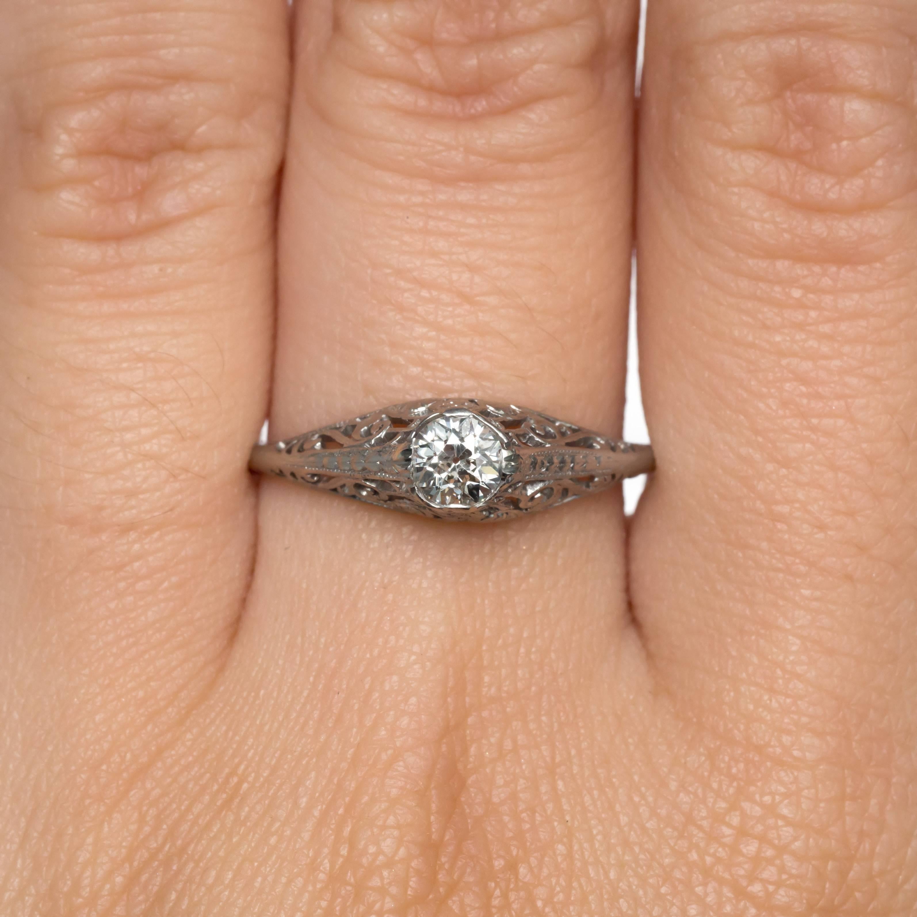Art Deco .33 Carat Diamond Platinum Engagement Ring For Sale