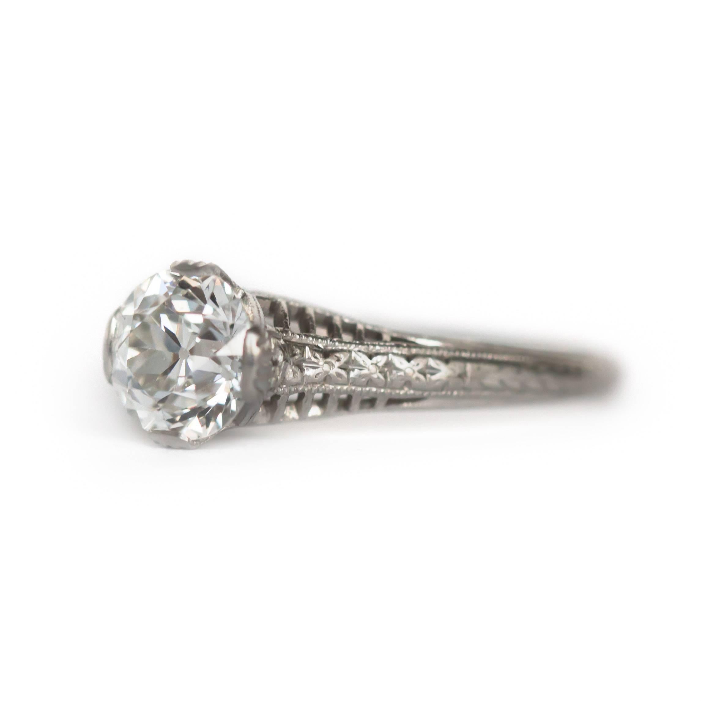 Item Details: 
Ring Size: Approximately 6.30
Metal Type: Platinum
Weight: 3.0 grams

Center Diamond Details:
GIA CERTIFIED Center Diamond - Certificate # [5181846452] 
Shape: Old European Brilliant
Carat Weight: 1.08 carat
Color: G
Clarity: