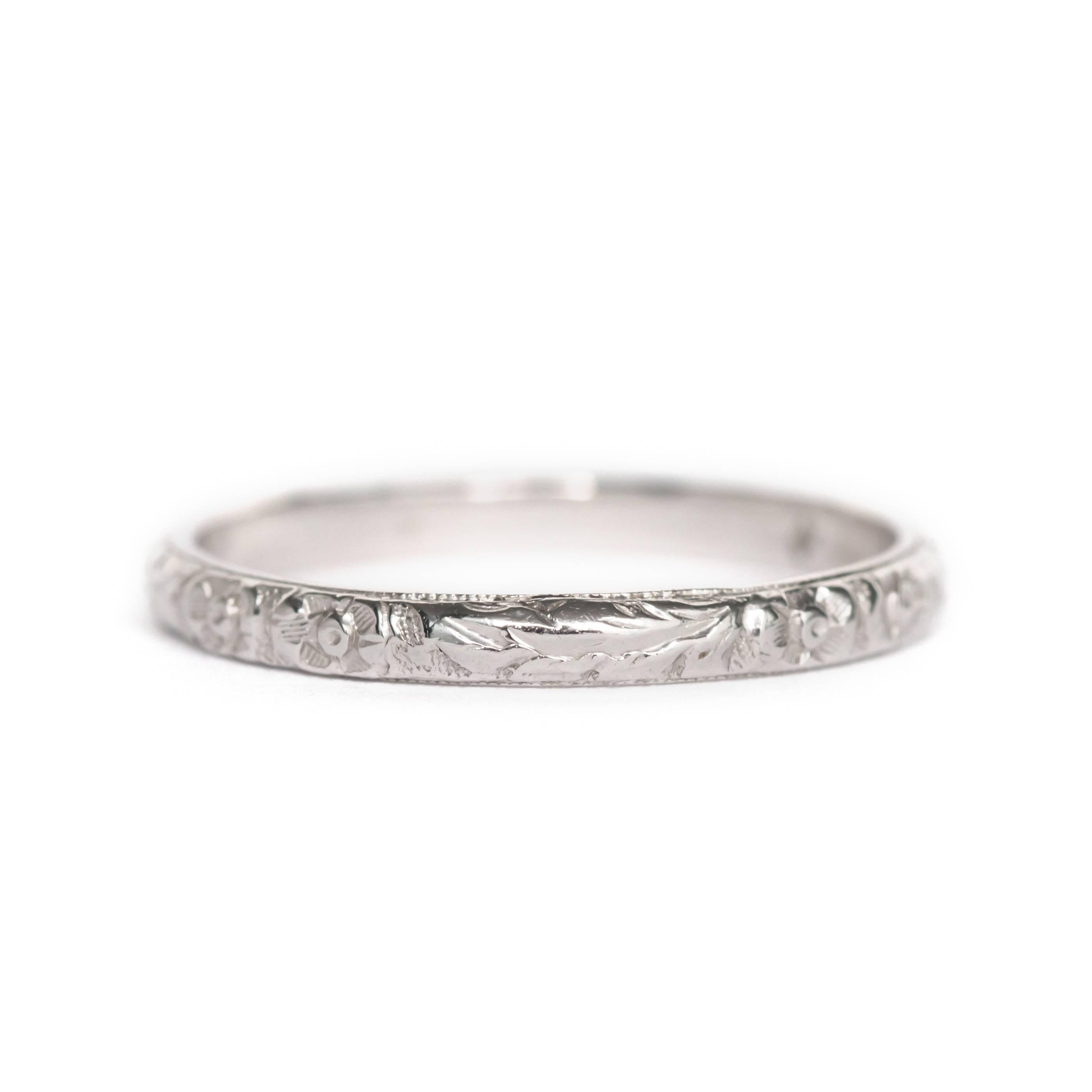 Item Details: 
Ring Size: Approximately 7.95
Metal Type: Platinum
Weight: 2.6 grams

Finger to Top of Stone Measurement: 1.40mm
