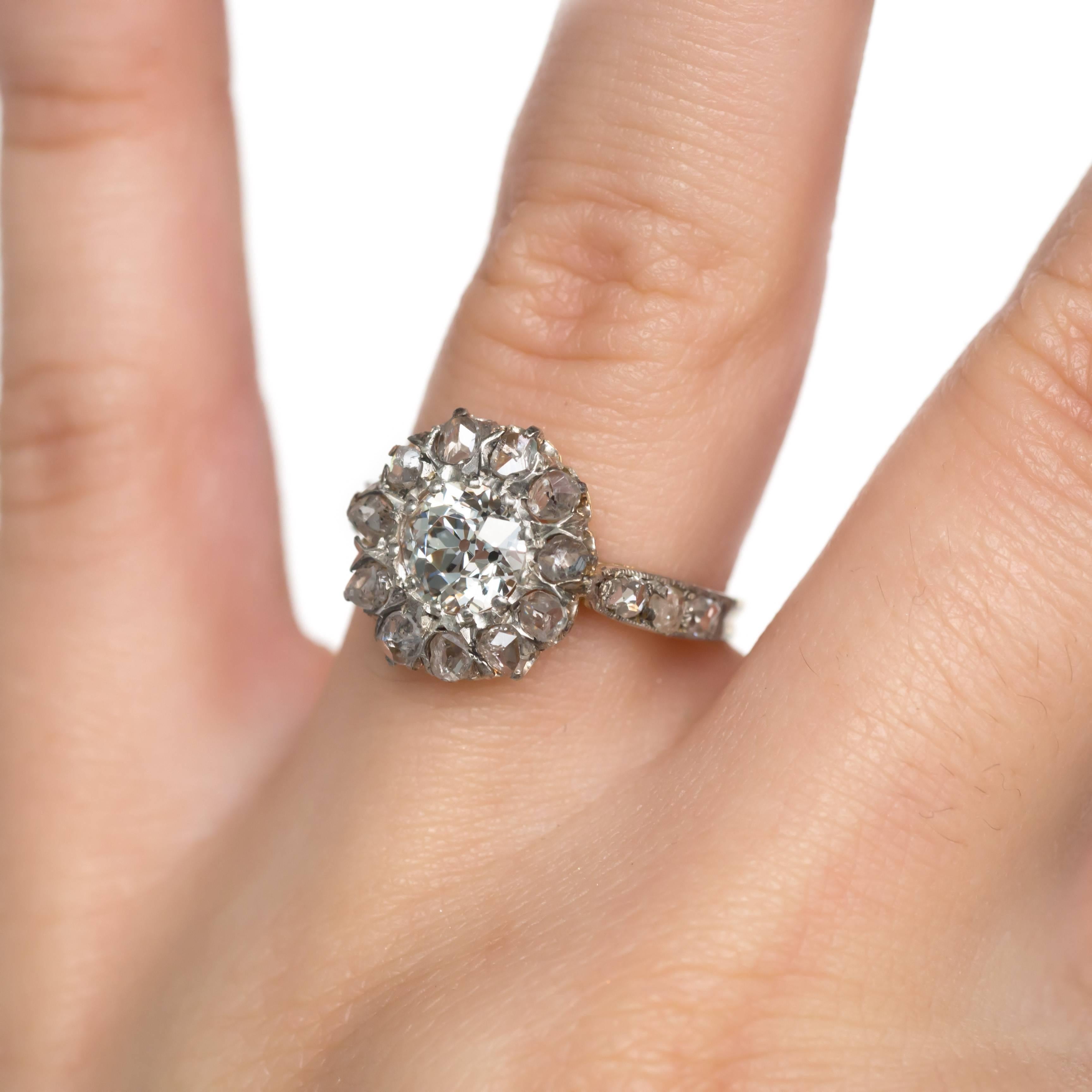 1.00 Carat Diamond 19 Karat Yellow Gold and Platinum Engagement Ring In Excellent Condition In Atlanta, GA