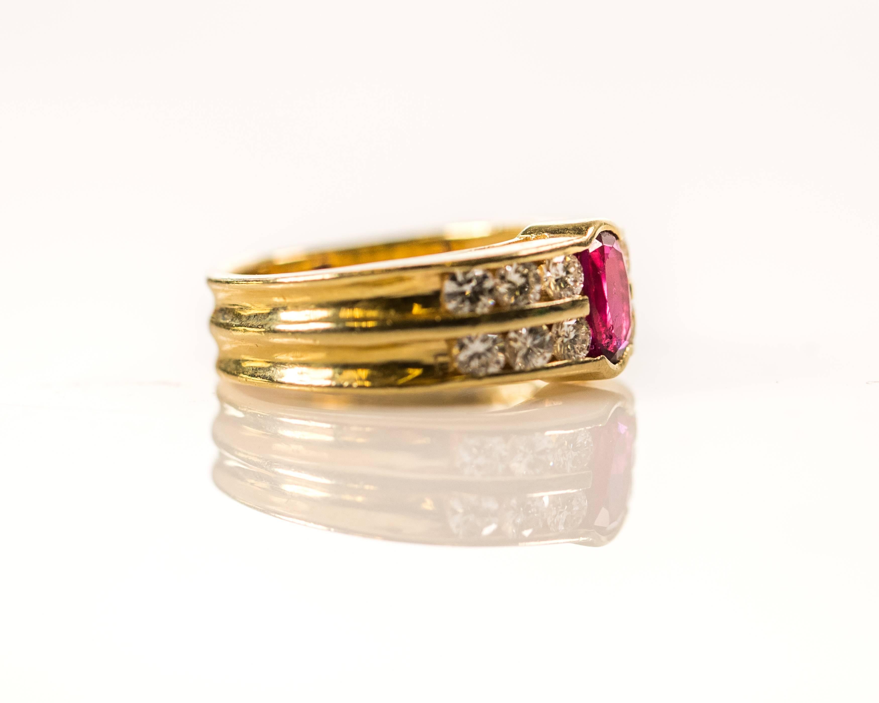 1950s GAL Certified 0.75 Carat Oval Ruby and Diamond 14K Gold Ring For ...