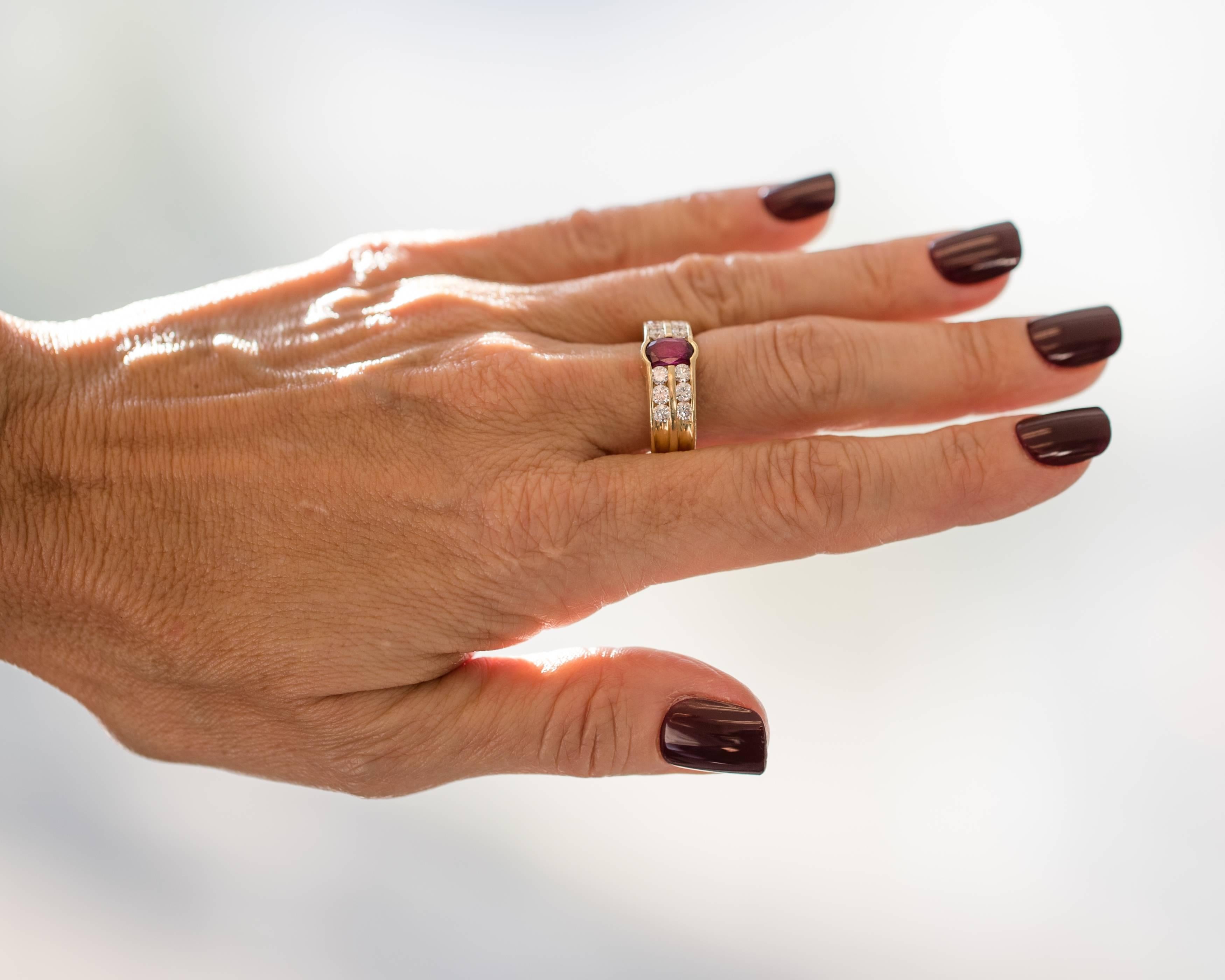 1950s GAL Certified 0.75 Carat Oval Ruby and Diamond 14K Gold Ring For Sale 1