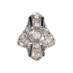 .50 Carat, Total Weight Diamond and Sapphire Platinum Engagement Ring