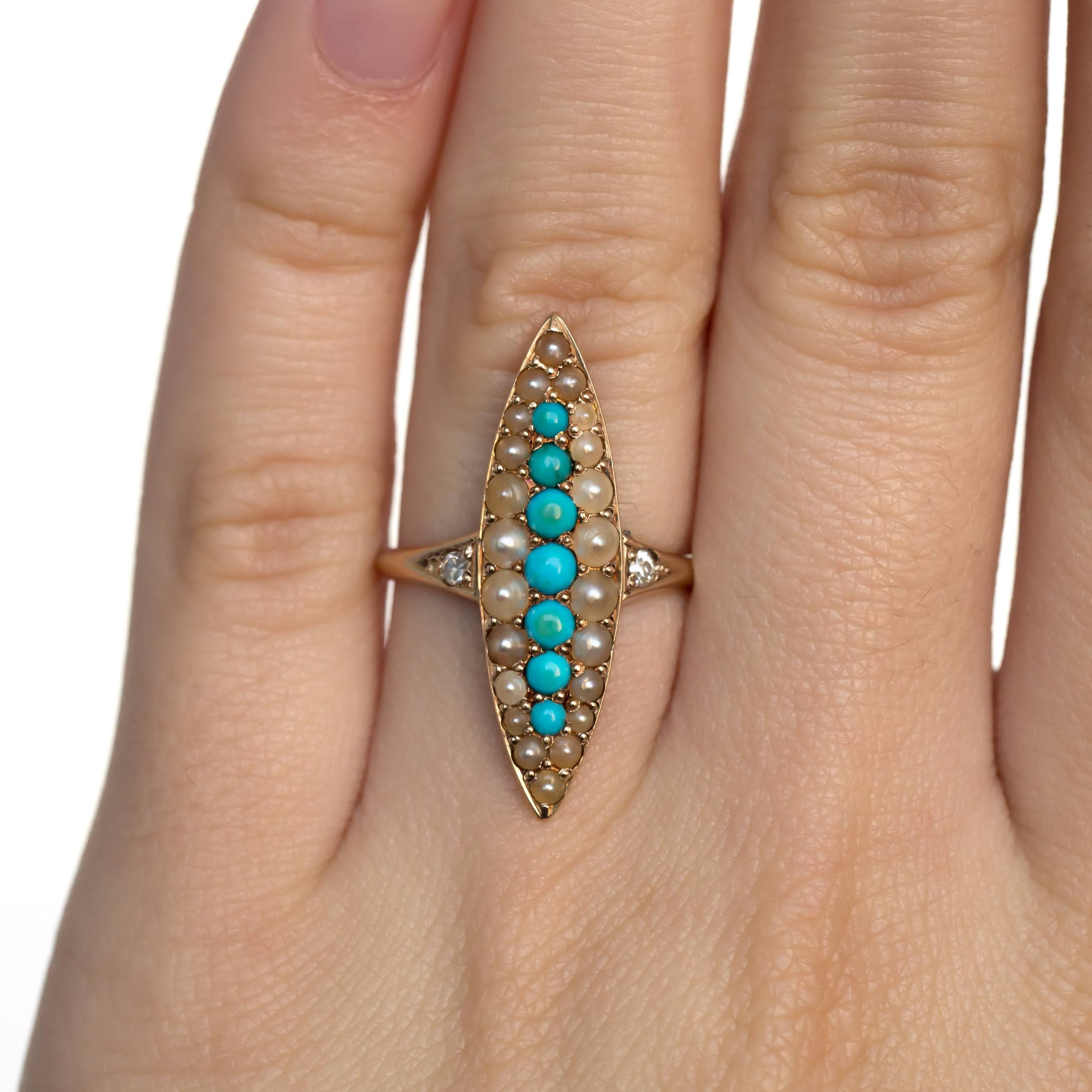 Victorian Antique Turquoise Pearl  Diamond Gold Engagement Ring For Sale