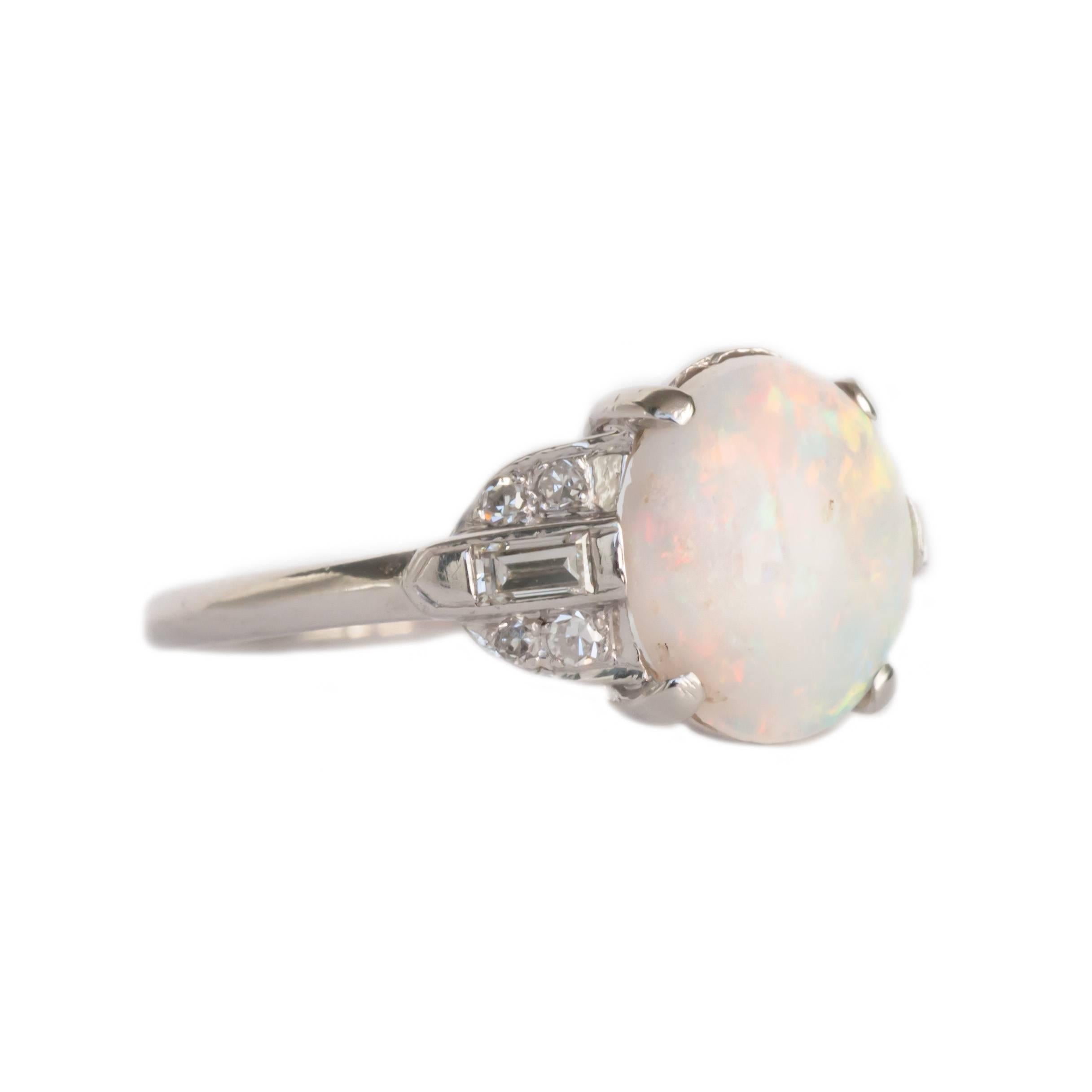 Art Deco 1.50 Carat Opal Platinum Engagement Ring