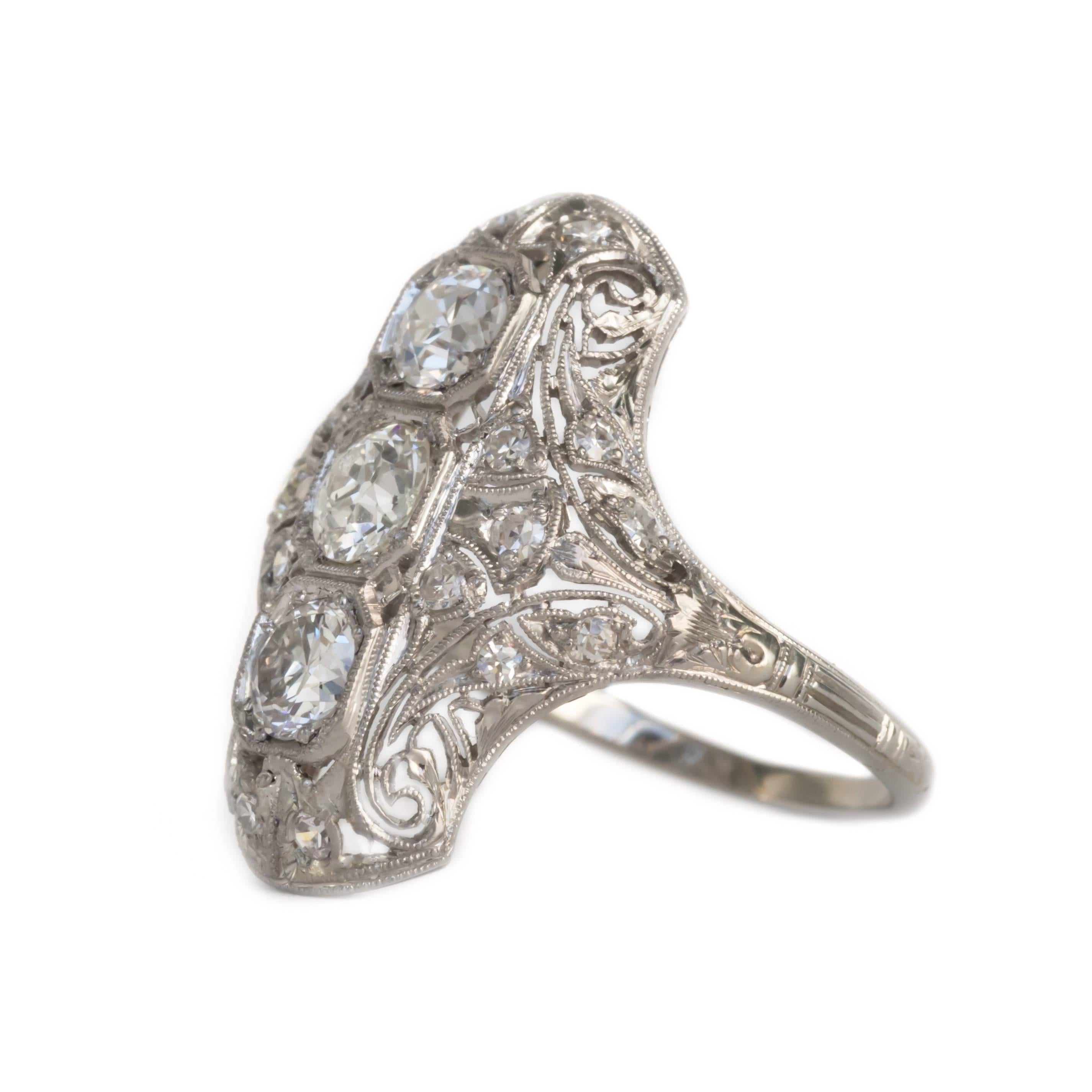 1920s Art Deco 2.00 Carat Old European Diamond Platinum Shield Ring

Item Details: 
Ring Size: 7
Metal Type: Platinum
Weight: 5.4 grams

Diamond Details:
Shape: Old European Brilliant
Carat Weight: 2.00 carat total weight
Color: G-J
Clarity:
