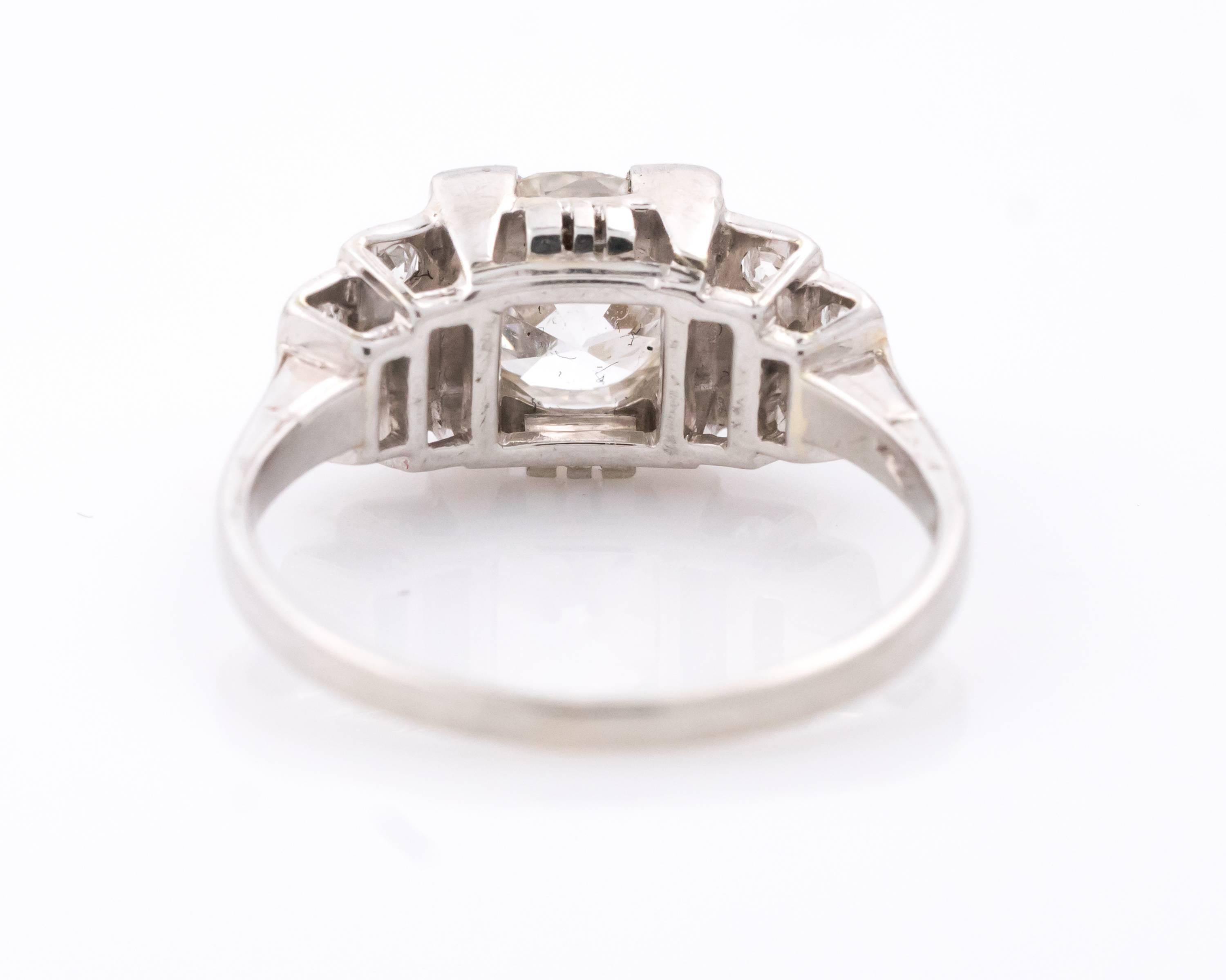 Old European Cut 1930s 1.20 Carat Old European Diamond 18 Karat White Gold Engagement Ring