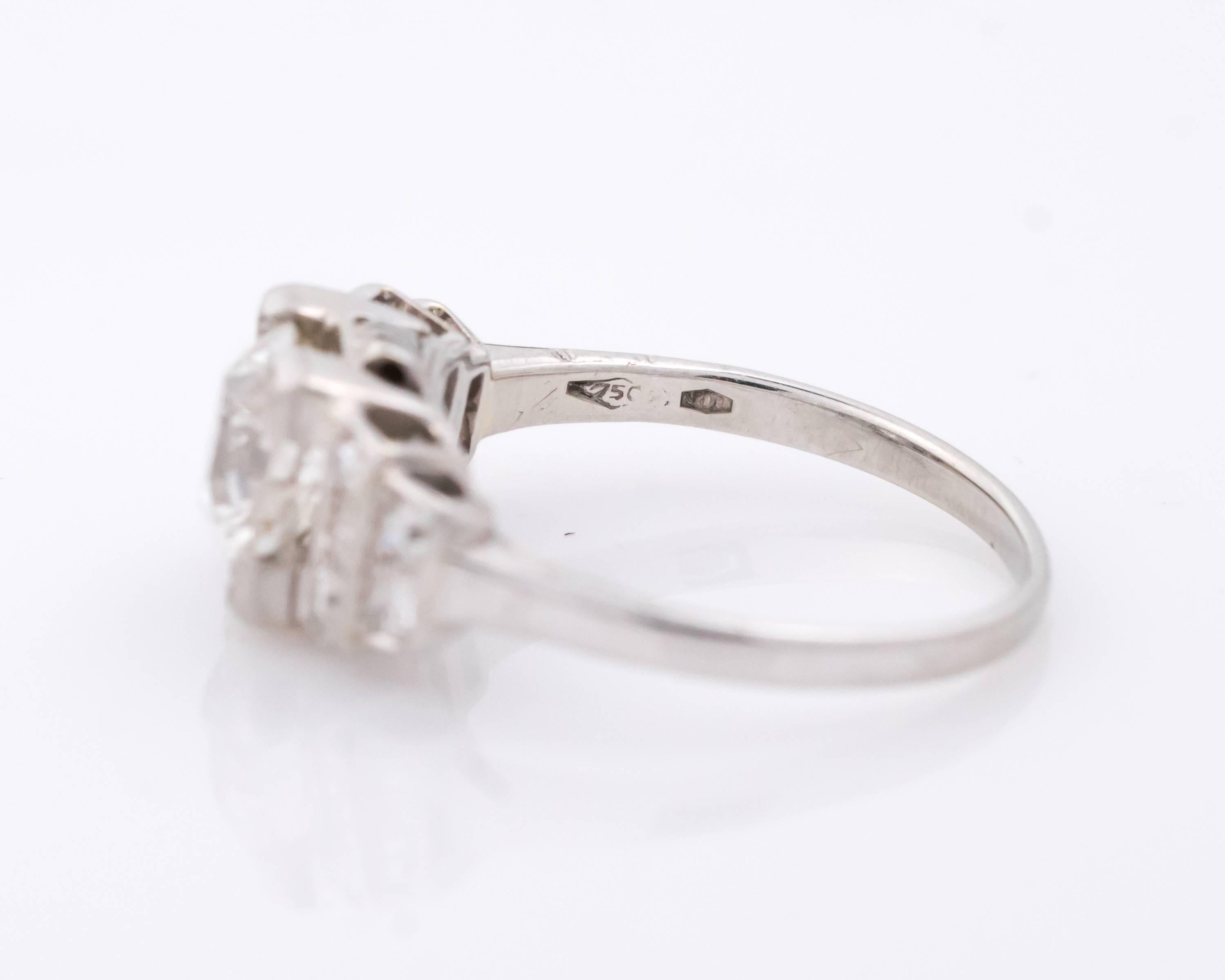 Art Deco 1930s 1.20 Carat Old European Diamond 18 Karat White Gold Engagement Ring