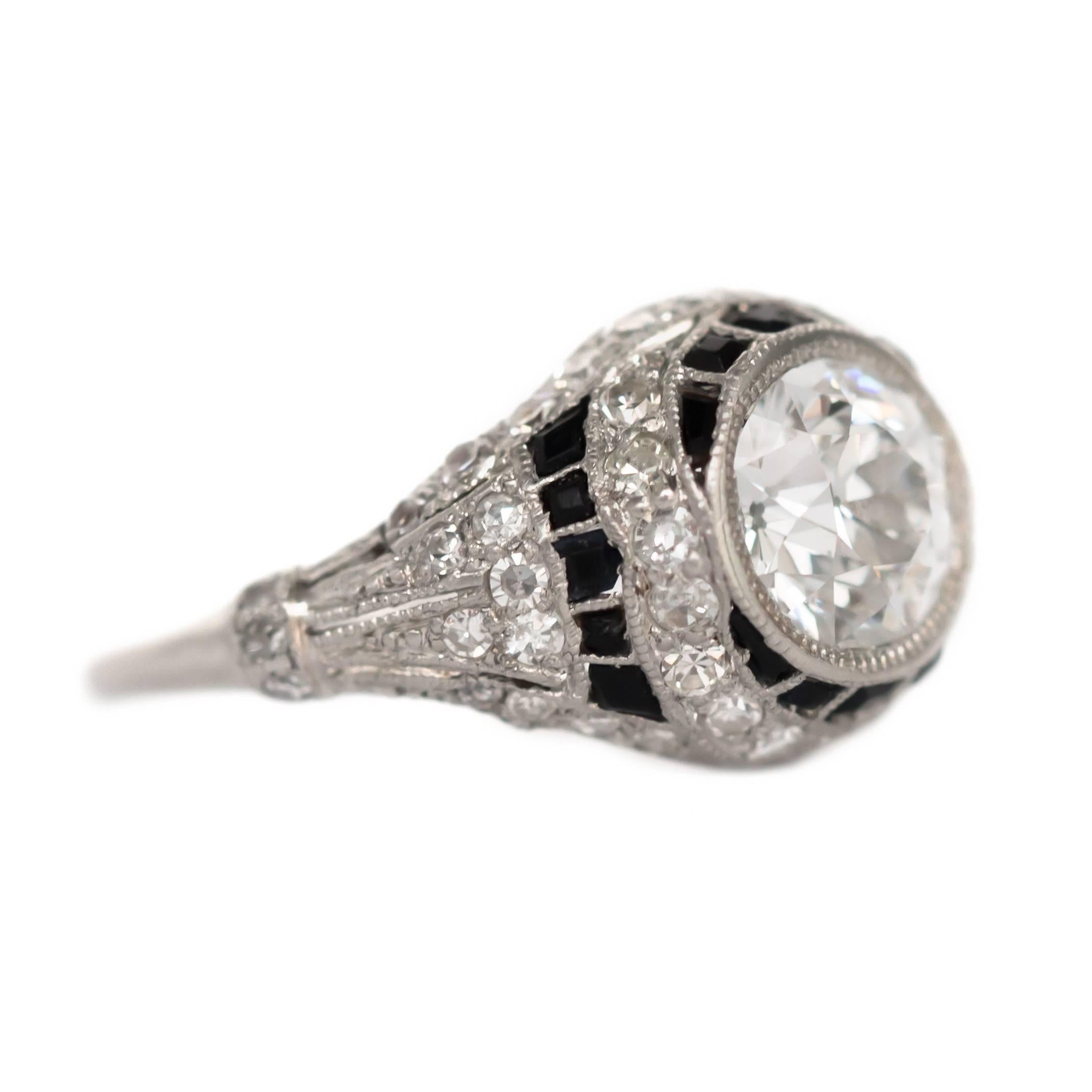 1.11 GIA Certified Carat Diamond, Onyx Platinum Engagement Ring, 1920s Art Deco In Excellent Condition In Atlanta, GA