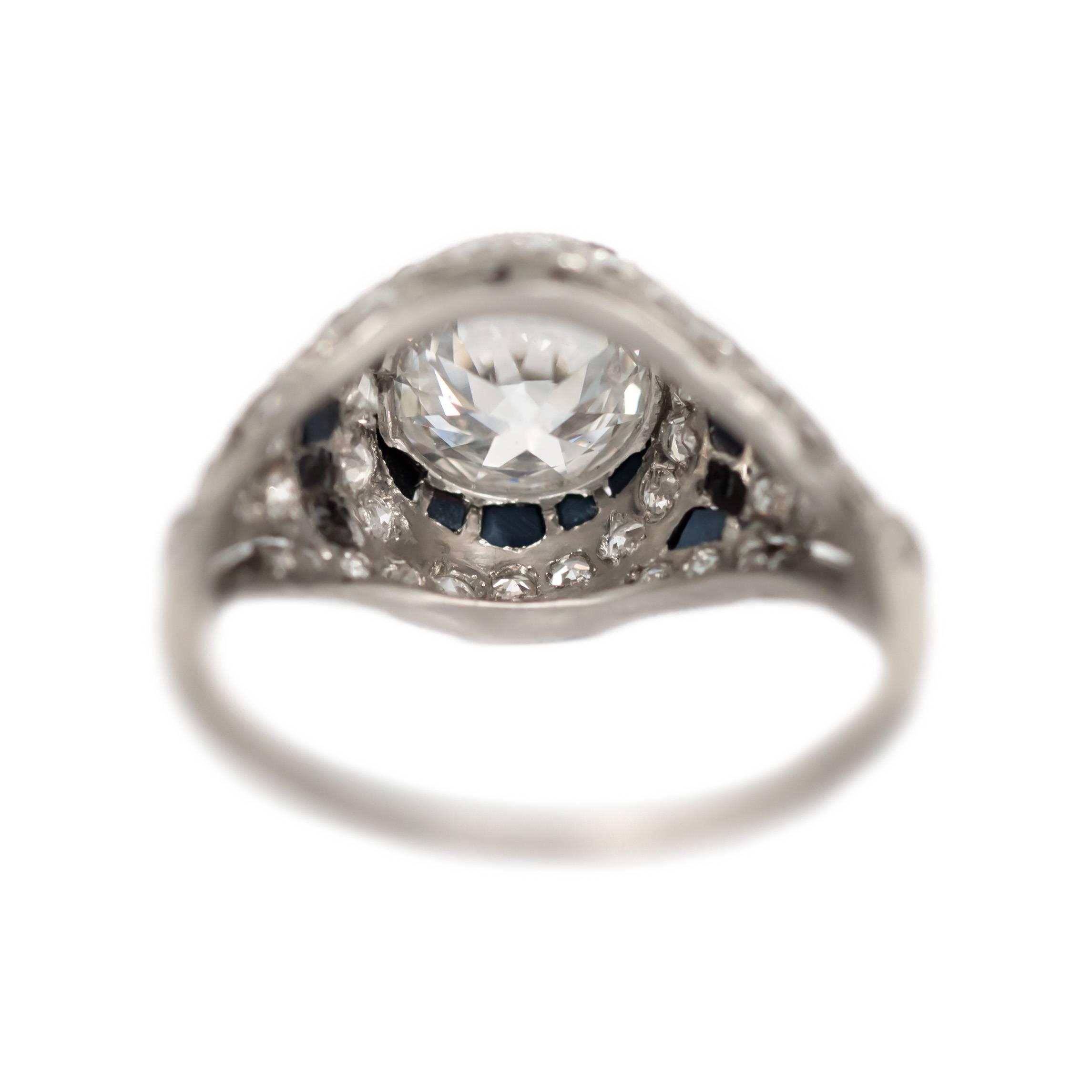Women's 1.11 GIA Certified Carat Diamond, Onyx Platinum Engagement Ring, 1920s Art Deco