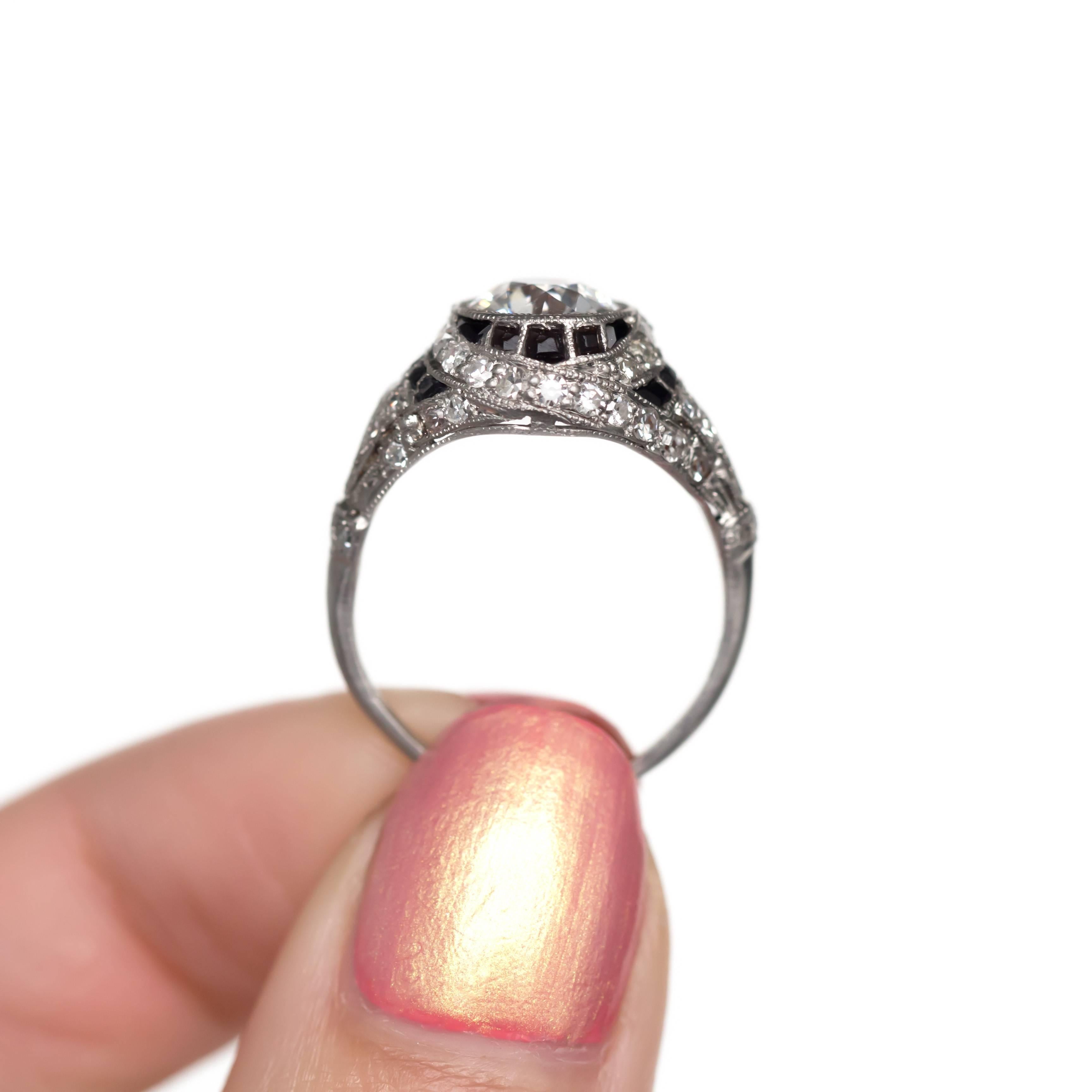 1.11 GIA Certified Carat Diamond, Onyx Platinum Engagement Ring, 1920s Art Deco 1