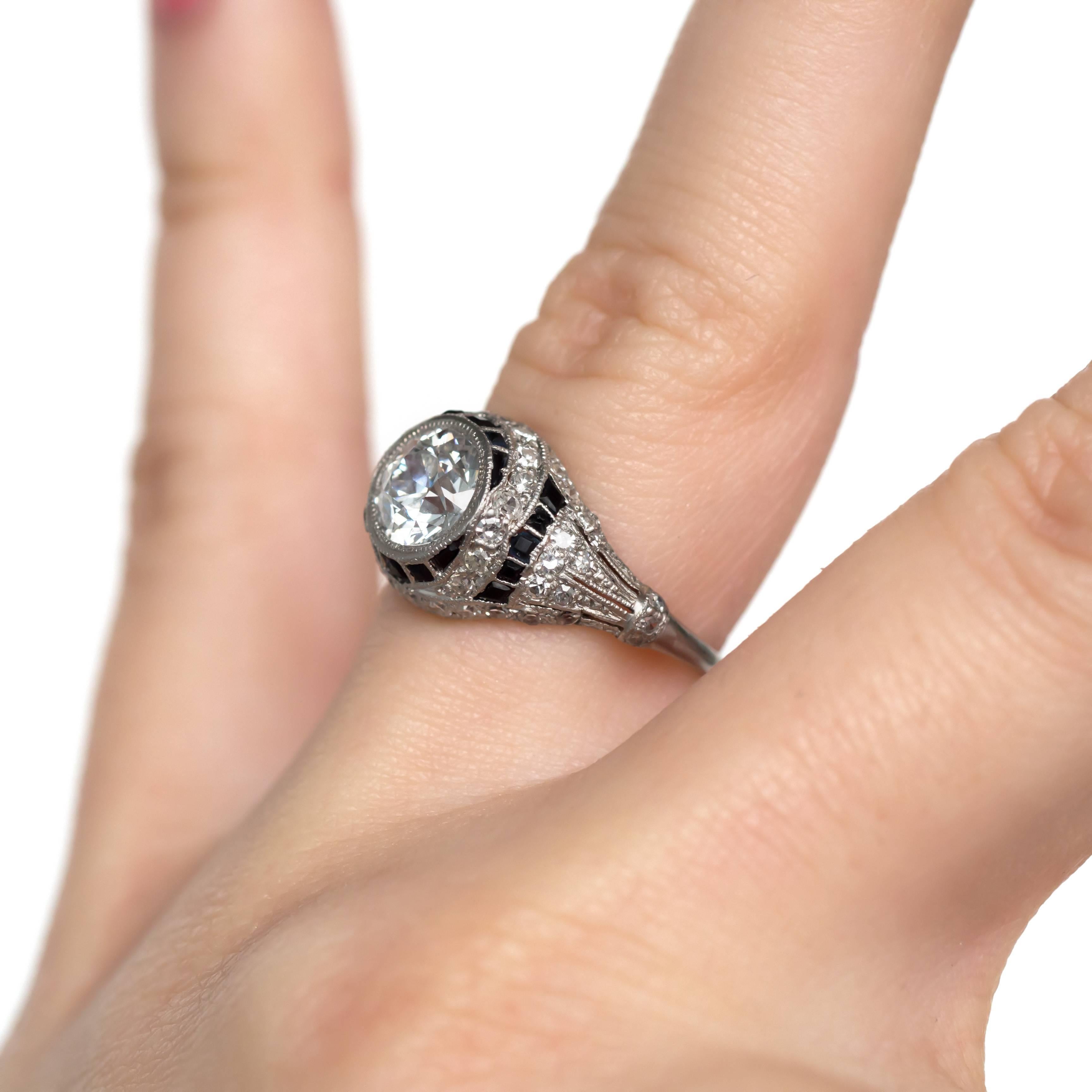 1.11 GIA Certified Carat Diamond, Onyx Platinum Engagement Ring, 1920s Art Deco 3
