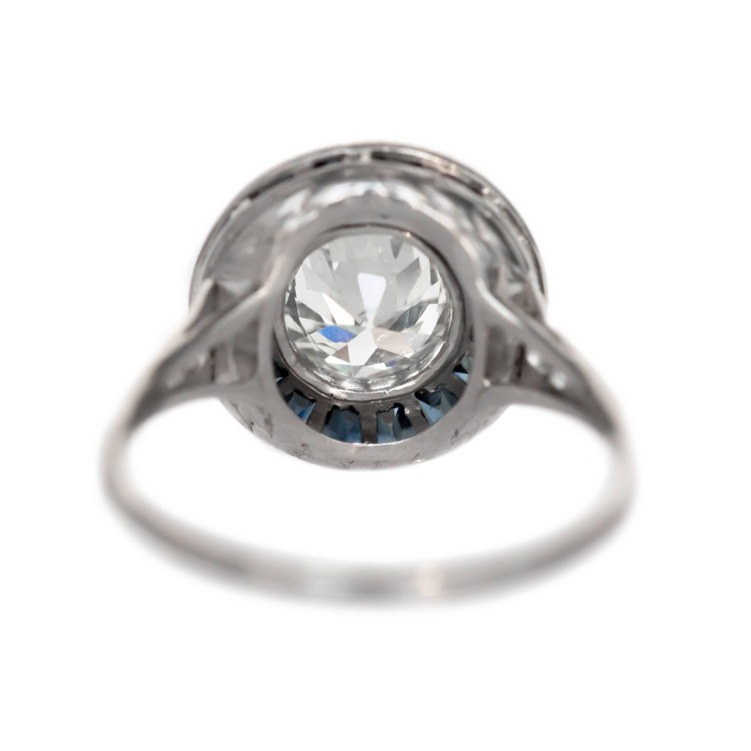 1.25 Carat Diamond and Sapphire Platinum Engagement Ring In Excellent Condition In Atlanta, GA