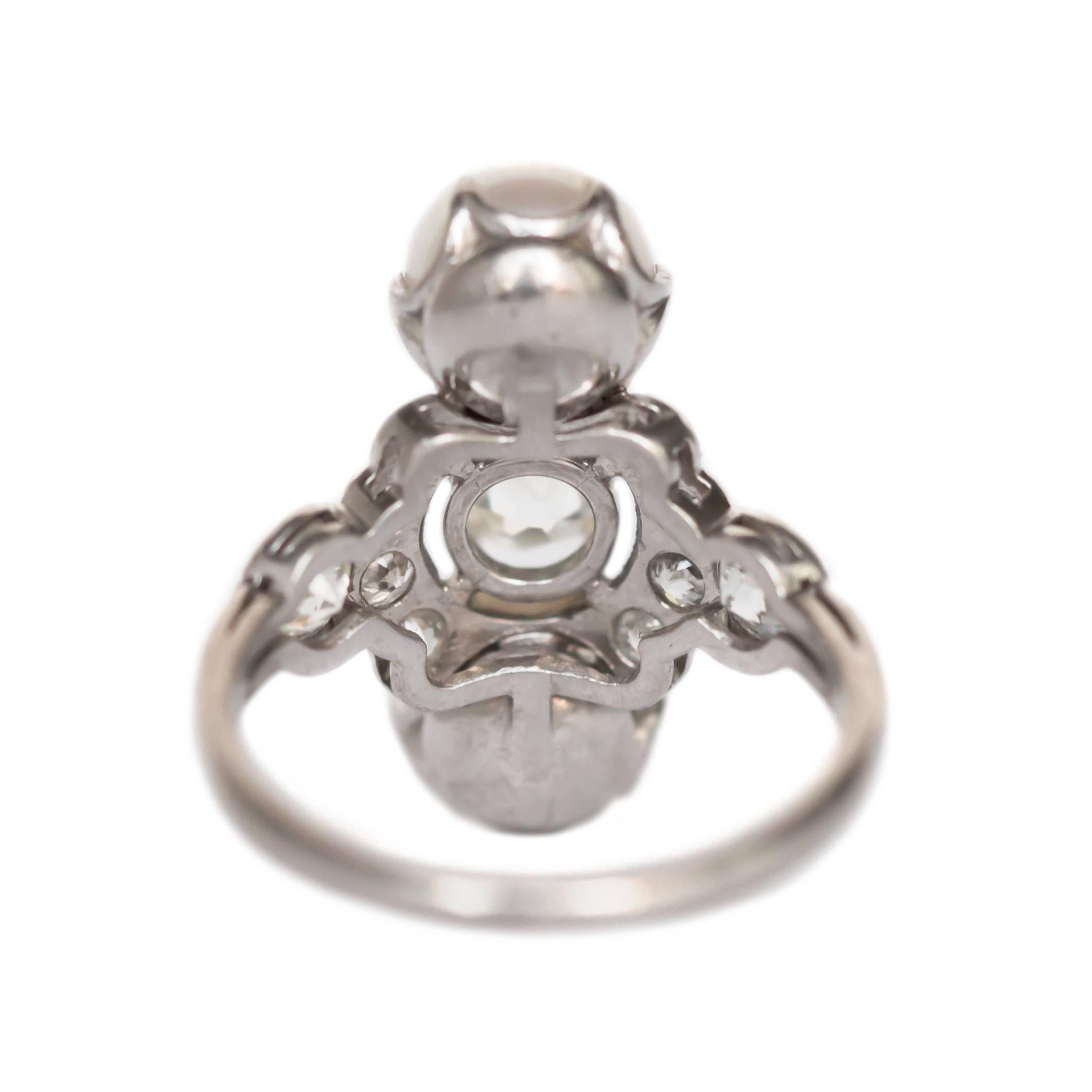 Edwardian GIA Certified 1.17 Carat Diamond and Pearl Platinum Engagement Ring