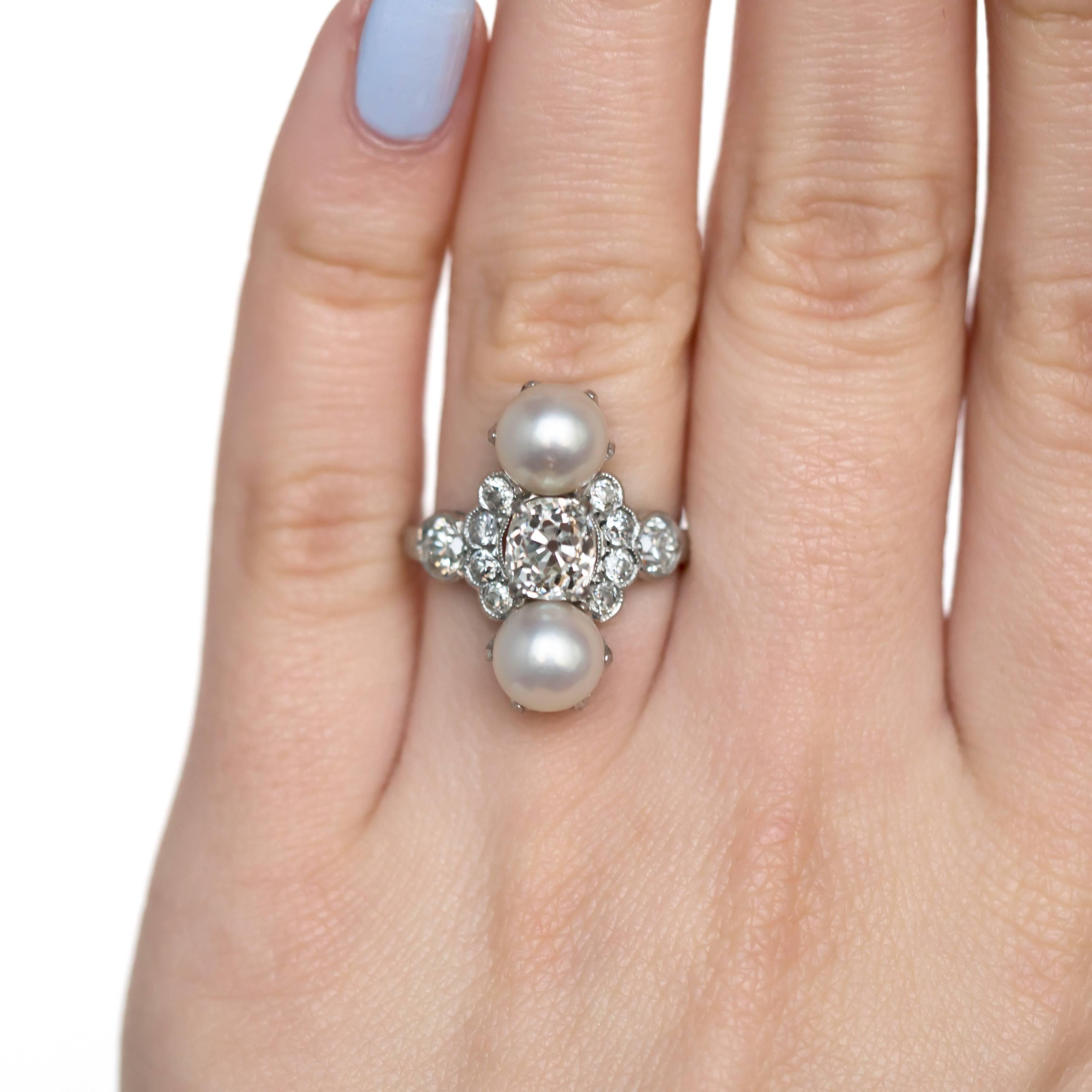 Women's GIA Certified 1.17 Carat Diamond and Pearl Platinum Engagement Ring
