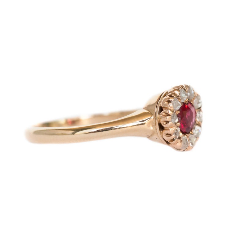 Victorian Garnet and Diamond Yellow Gold Engagement Ring For Sale