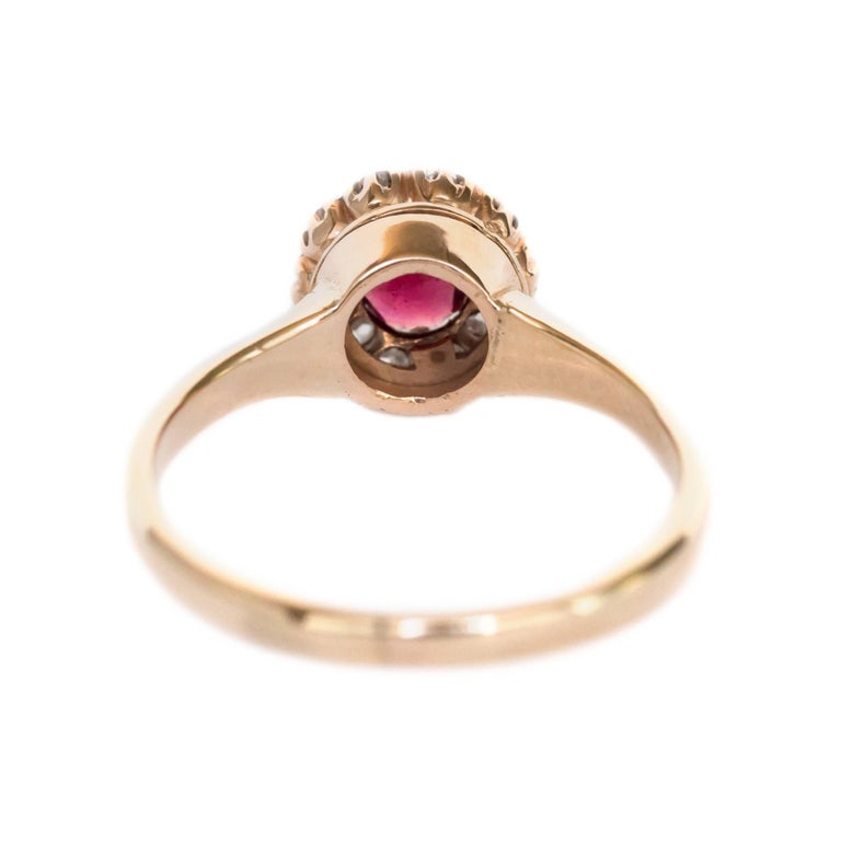 Garnet and Diamond Yellow Gold Engagement Ring In Excellent Condition For Sale In Atlanta, GA