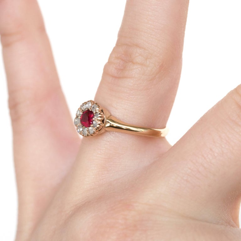 Garnet and Diamond Yellow Gold Engagement Ring For Sale 2