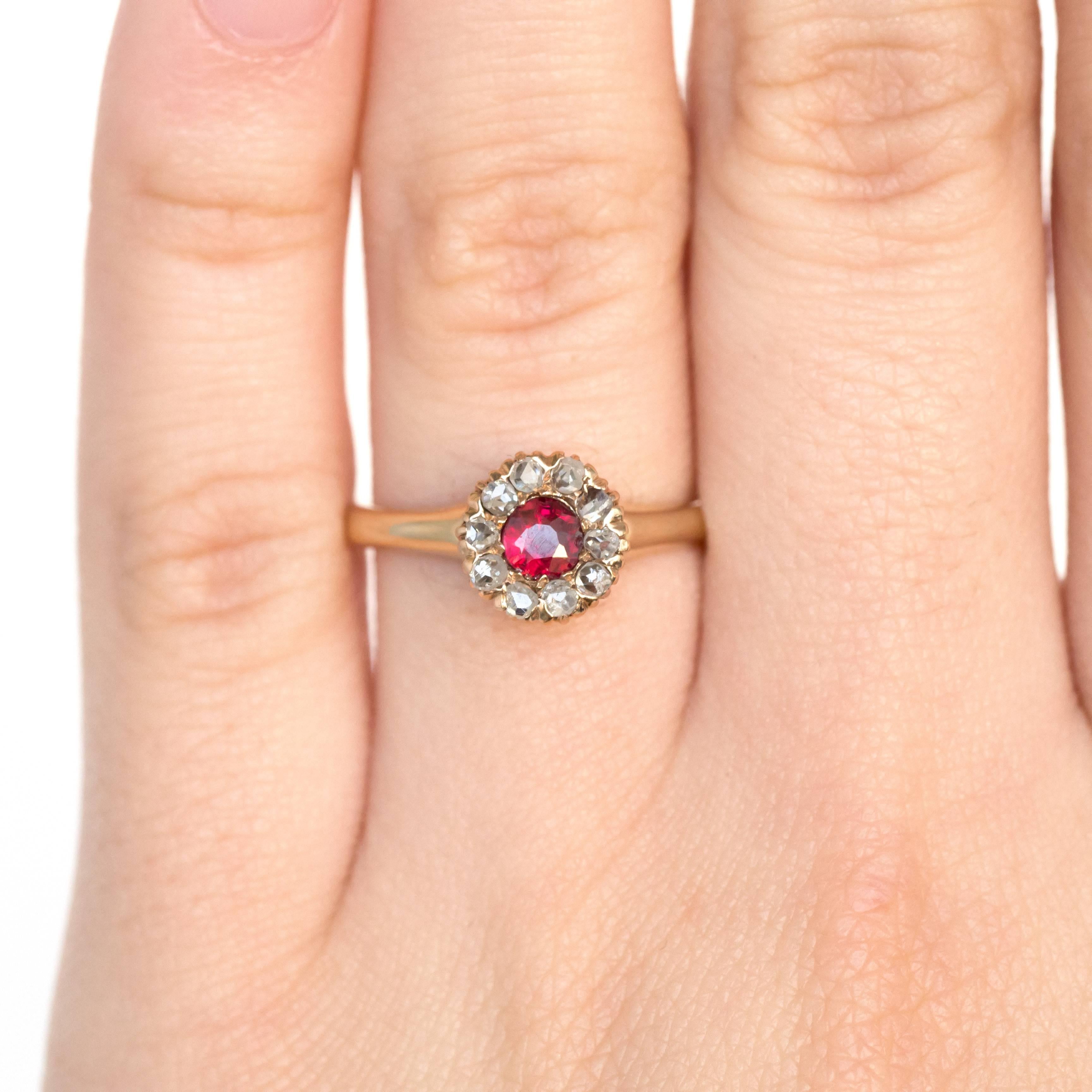 Garnet and Diamond Yellow Gold Engagement Ring In Excellent Condition For Sale In Atlanta, GA
