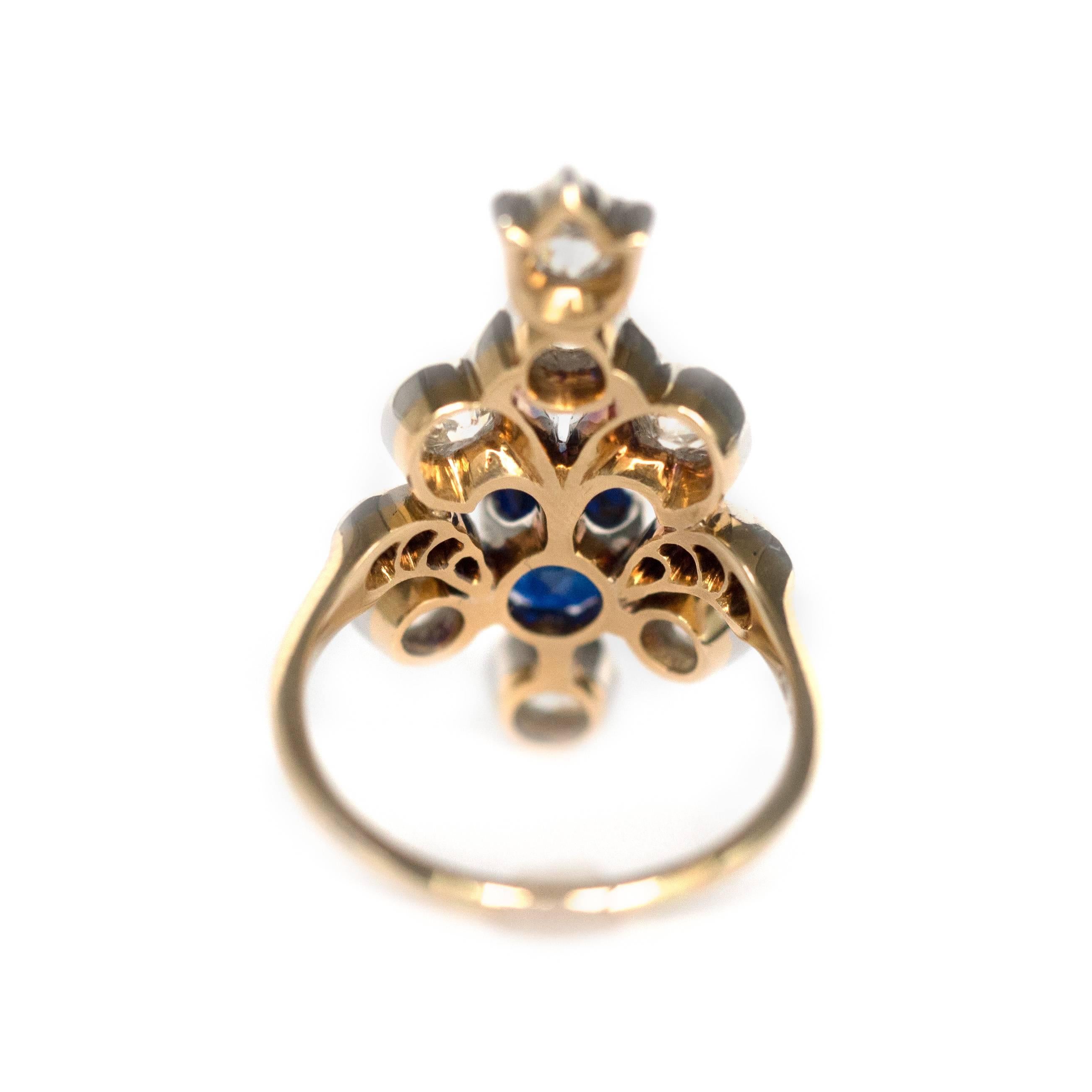 Cushion Cut AGL Certified Sapphire and Diamond Yellow Gold and Platinum Cocktail Ring For Sale