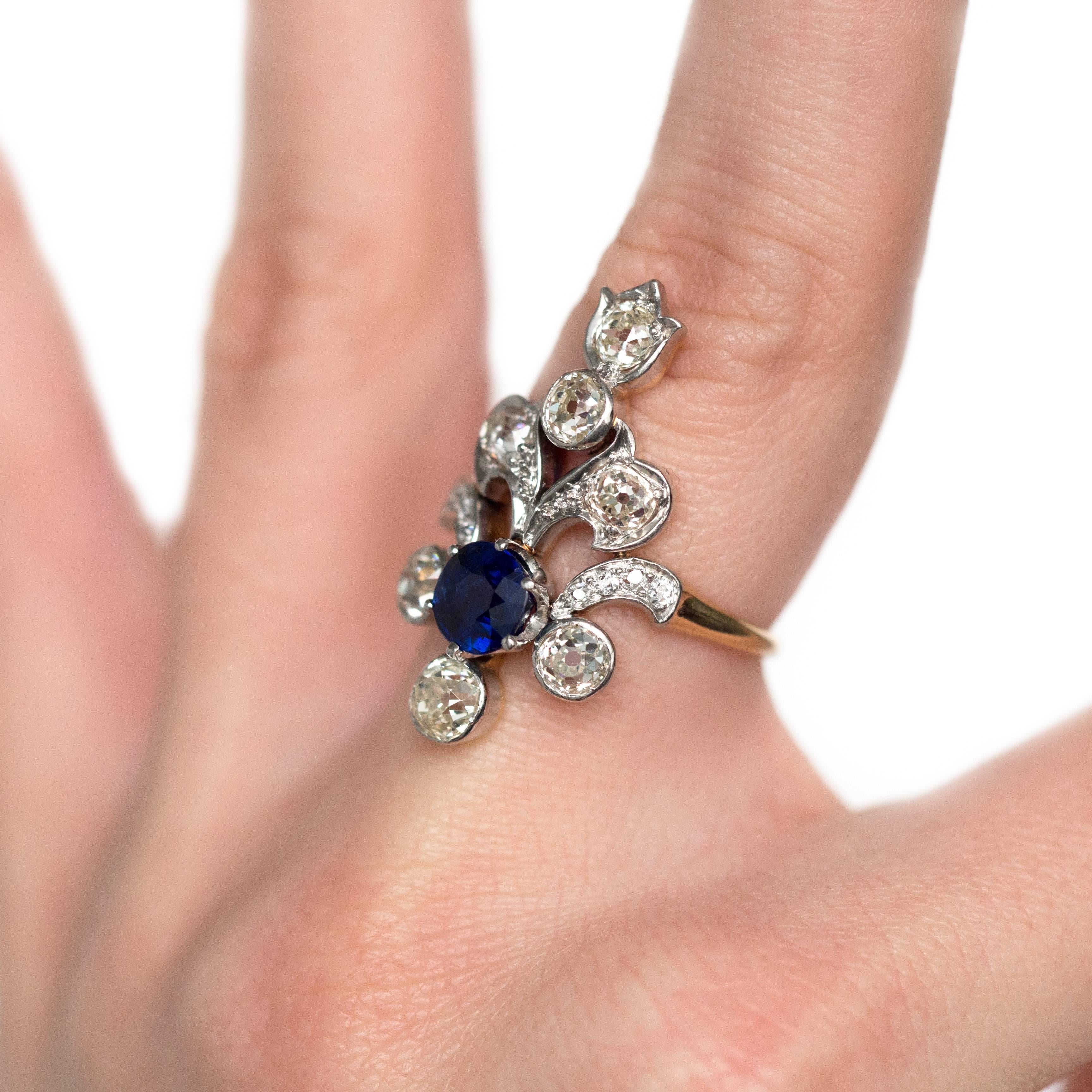 AGL Certified Sapphire and Diamond Yellow Gold and Platinum Cocktail Ring For Sale 1
