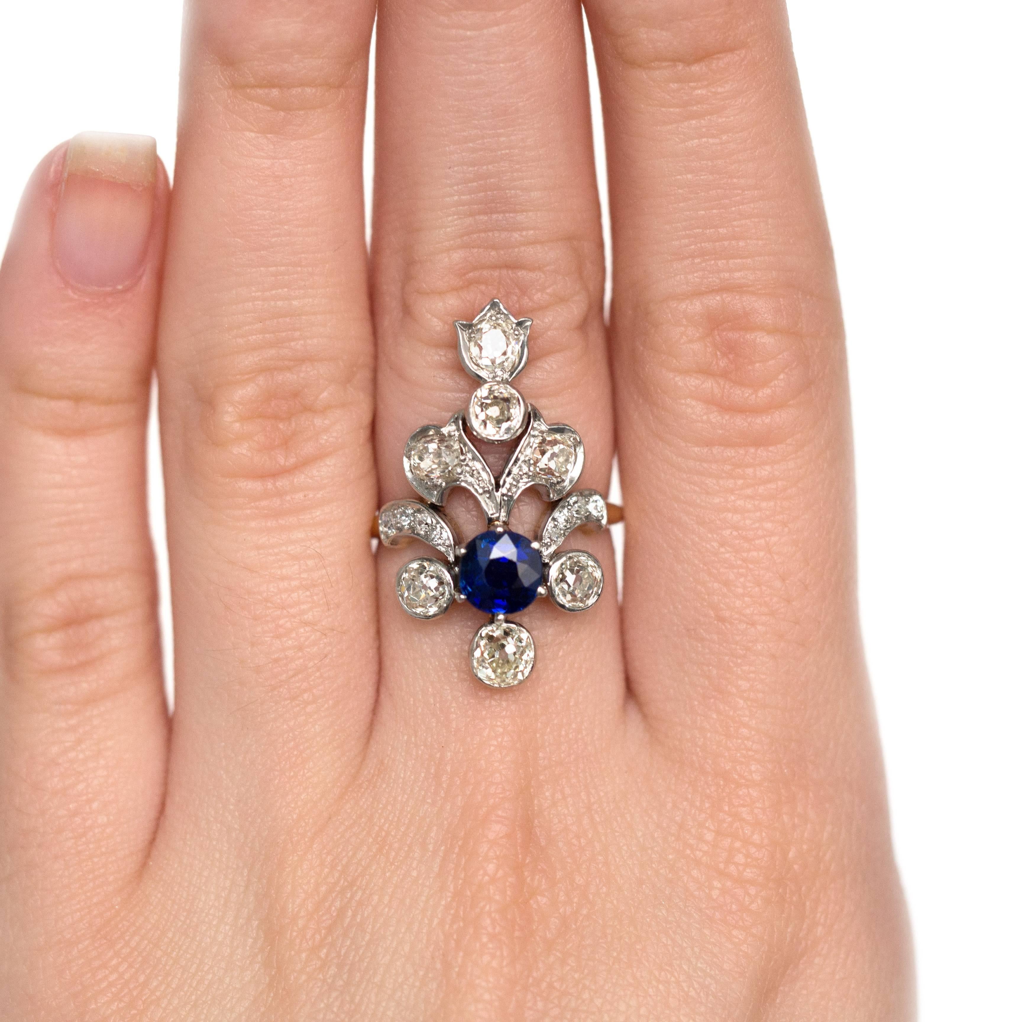 Women's AGL Certified Sapphire and Diamond Yellow Gold and Platinum Cocktail Ring For Sale