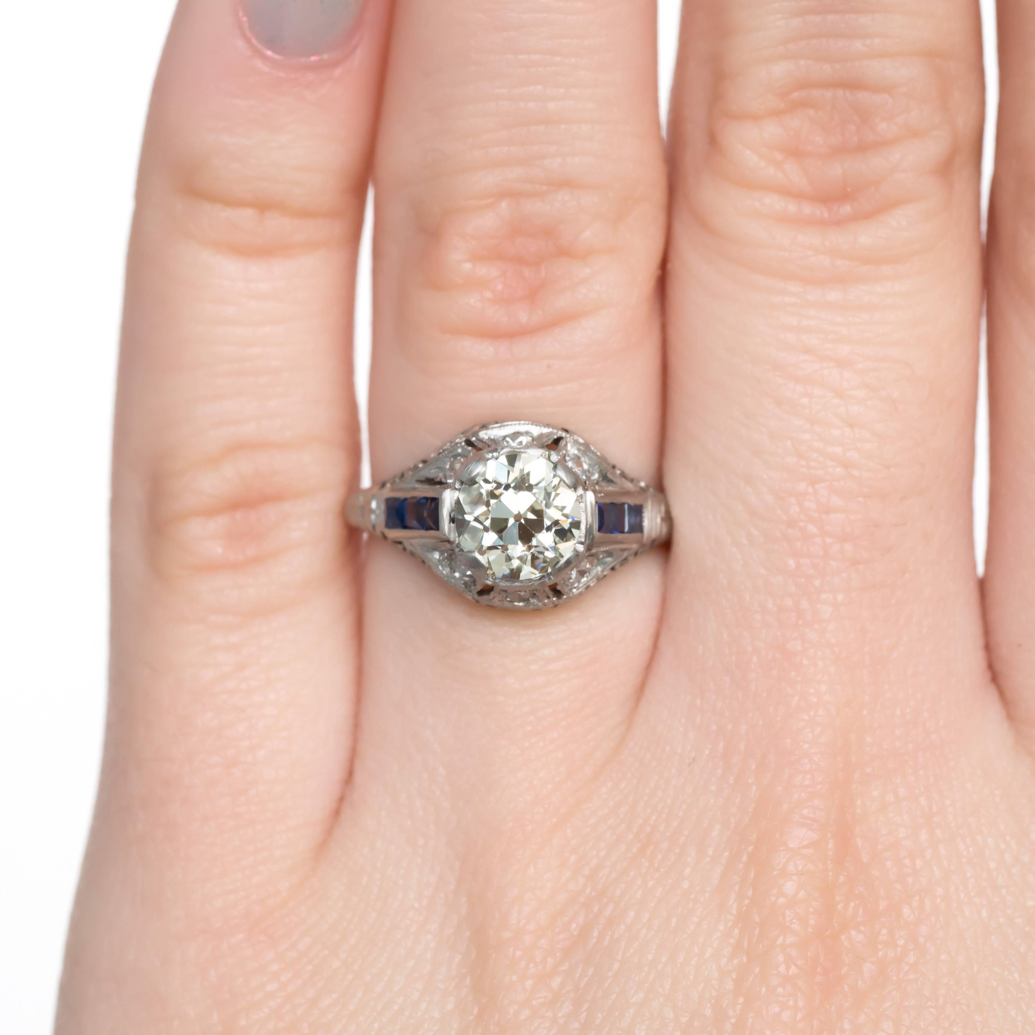 Women's 1.24 Carat Diamond and Sapphire Platinum Engagement Ring For Sale