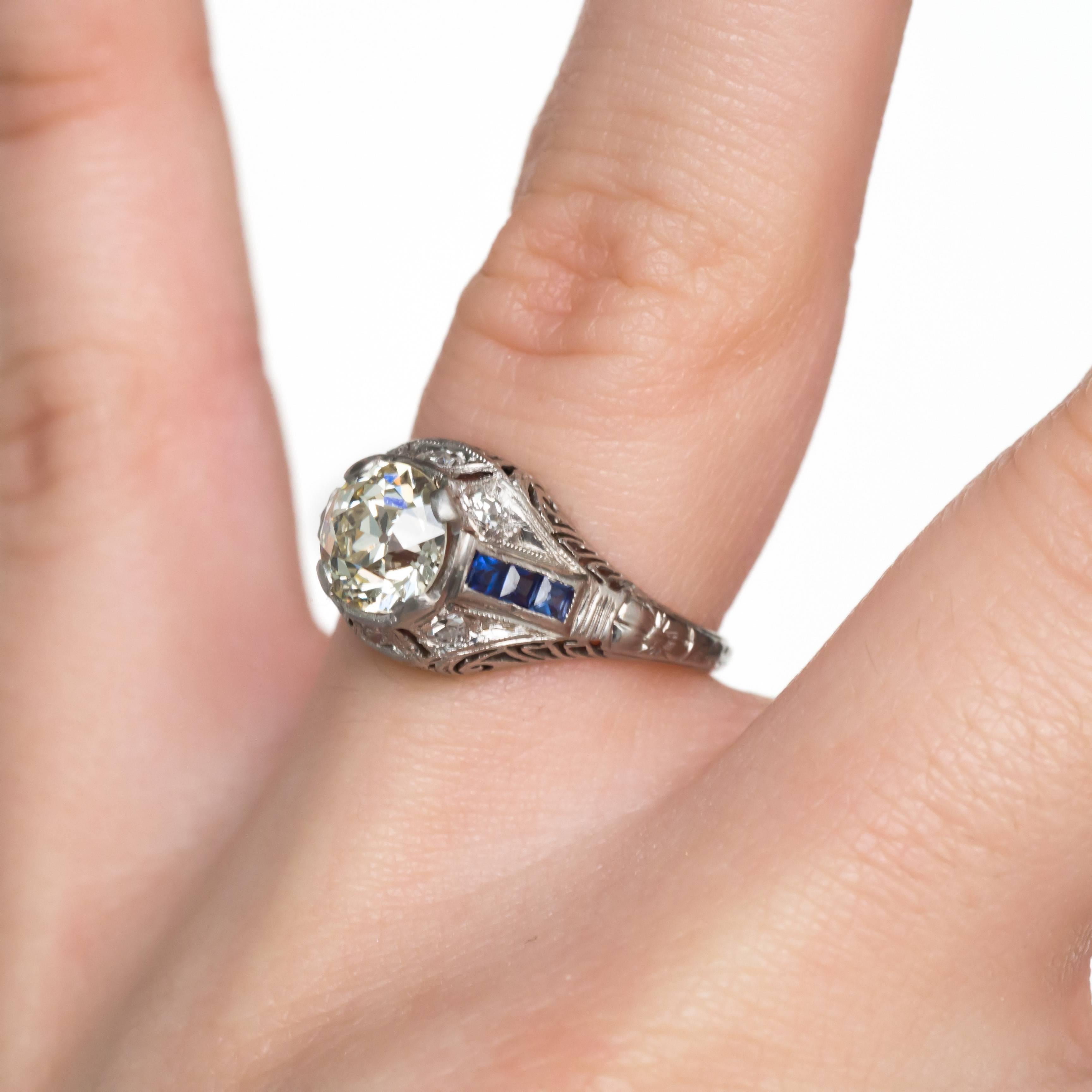 1.24 Carat Diamond and Sapphire Platinum Engagement Ring For Sale 1