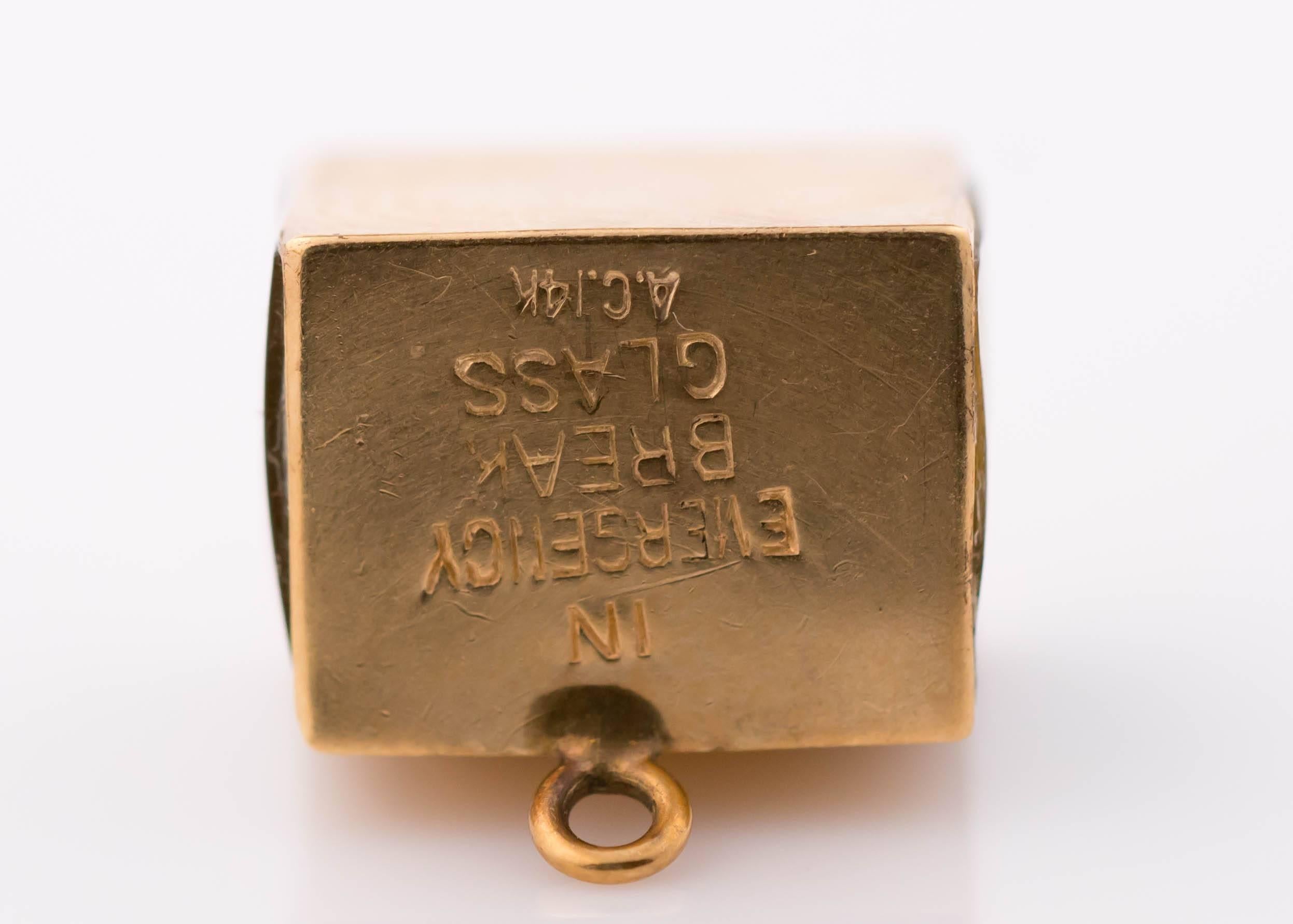 Women's or Men's 1950s 14 Karat Gold Money Cube Charm Pendant