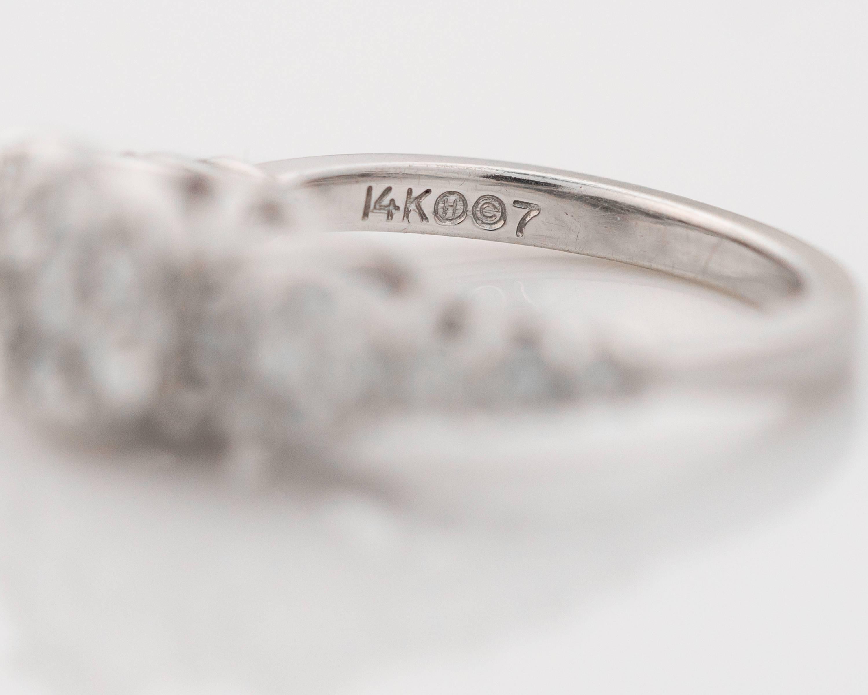 Modern 1980s 1 Carat Diamond Cluster 14 Karat White Gold Engagement Ring