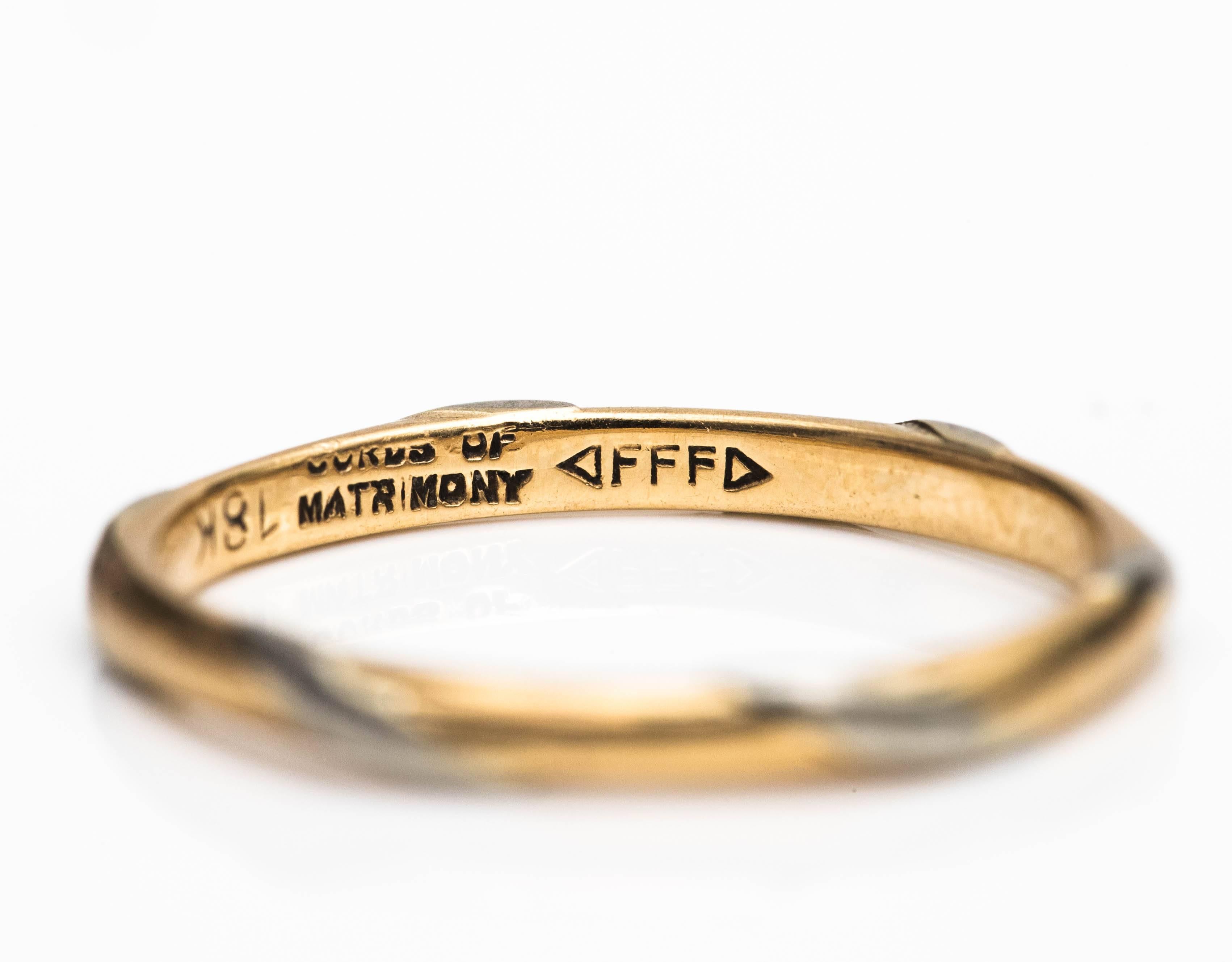 1920s Art Deco, F & F Felger Cords of Matrimony Two Tone Platinum and 18 Karat Yellow Gold Wedding Band 

Features entwined Platinum and 18 Karat Yellow Gold. This gorgeous and unique band is from F&F Felger American Jewelry Makers. Iconic jewelers,