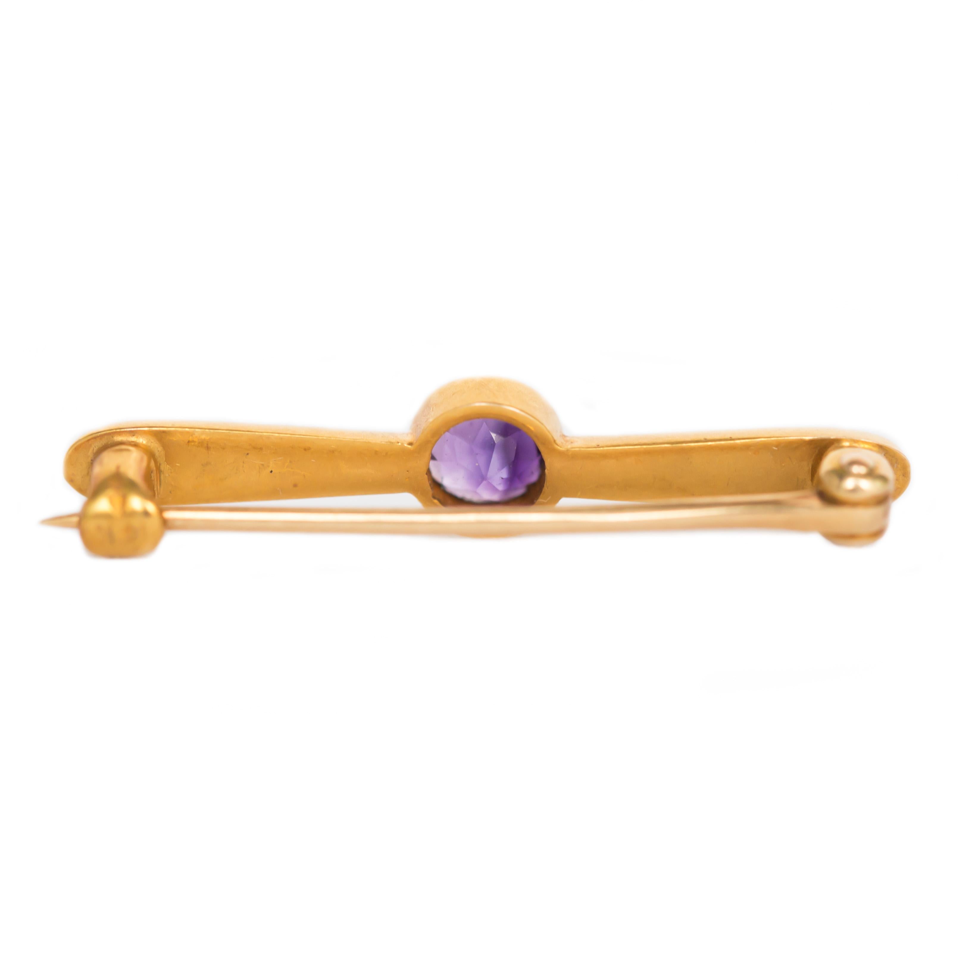 The Ernsting Co. Inc
Metal: 14 Karat Yellow Gold 
Weight: 1.8 grams 

Stone
Type: Amethyst
Shape: Natural
Carat Weight: .75 carat total weight.
Color: Purple