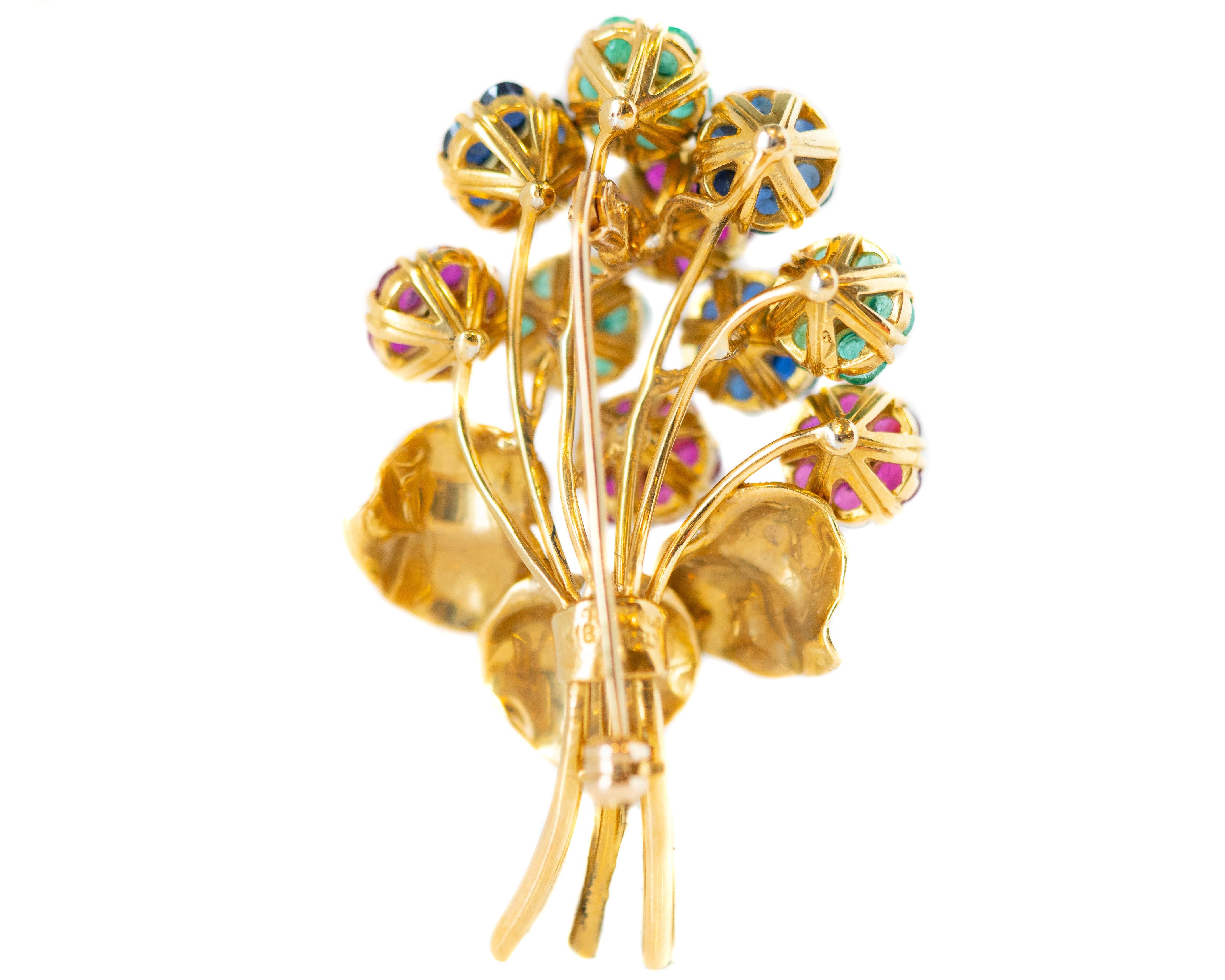 1950s Tiffany & Co. Gemstone Floral Bouquet Brooch in 18 Karat Yellow Gold In Good Condition In Atlanta, GA