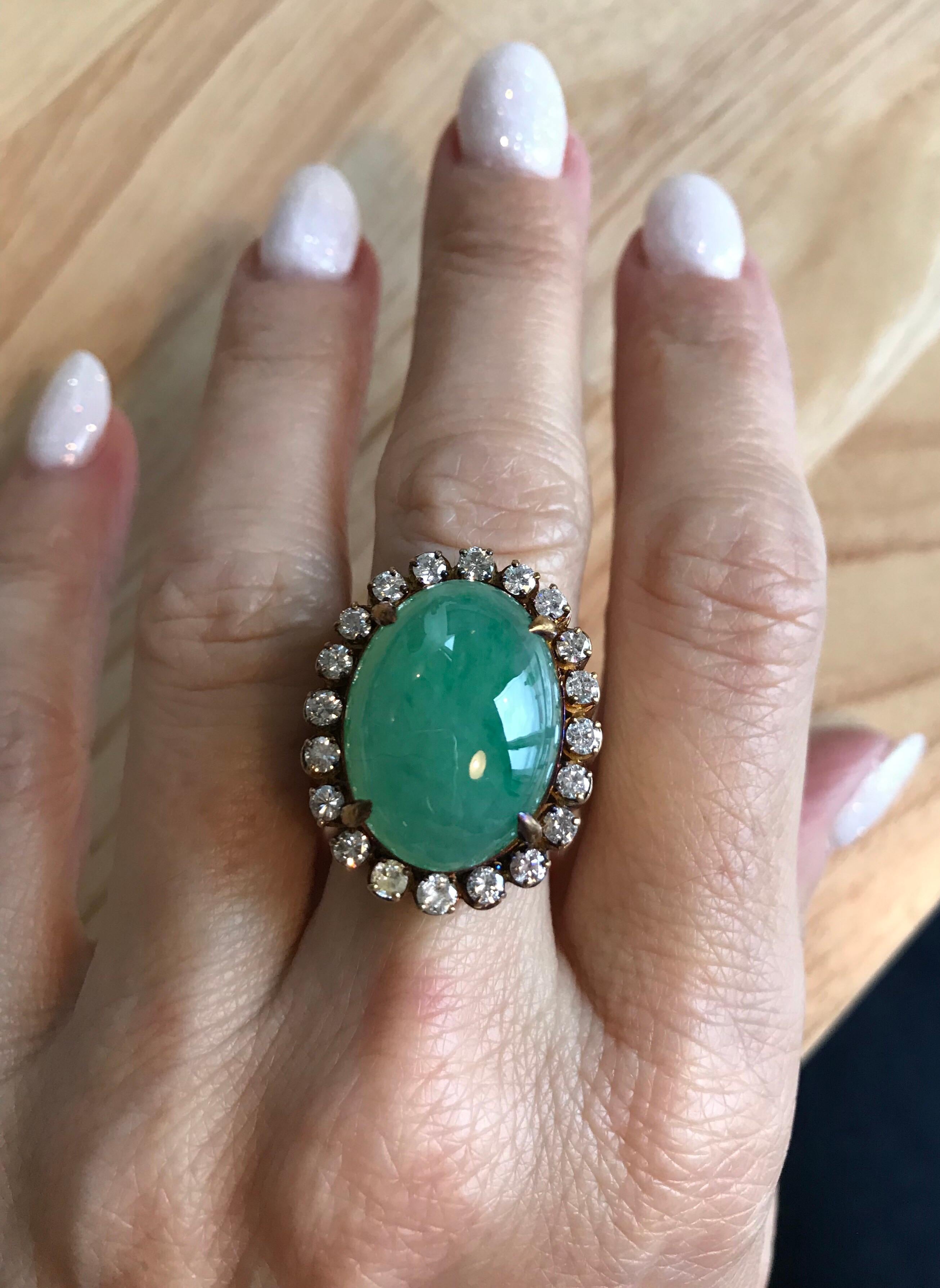Oval Jade Cabochon Diamond Gold Ring For Sale 7
