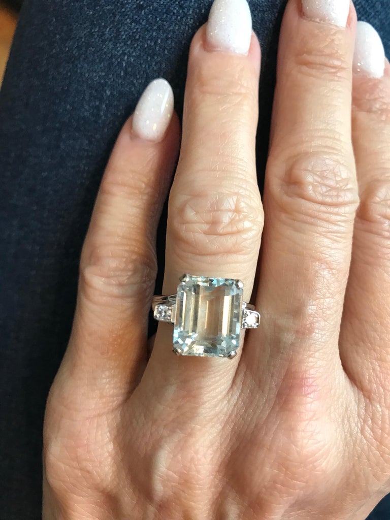 1950s Retro 6  Carat  Aquamarine and Diamond  14 Karat White 