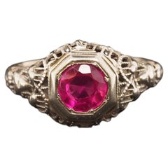 1930s Art Deco 18K White Gold Filigree Ruby Engagement Ring - VHK#53