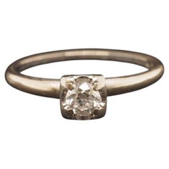 Circa 1930s 14K White Gold Diamond .20ct Old European Brilliant Engagement Ring