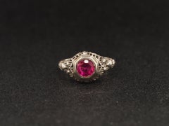 1930s Art Deco 18K White Gold Filigree Ruby Engagement Ring - VHK#53