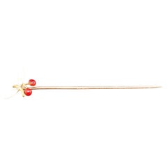 1920s 14K Yellow Gold Enameled Cherry Design Stick Pin - VHK#65