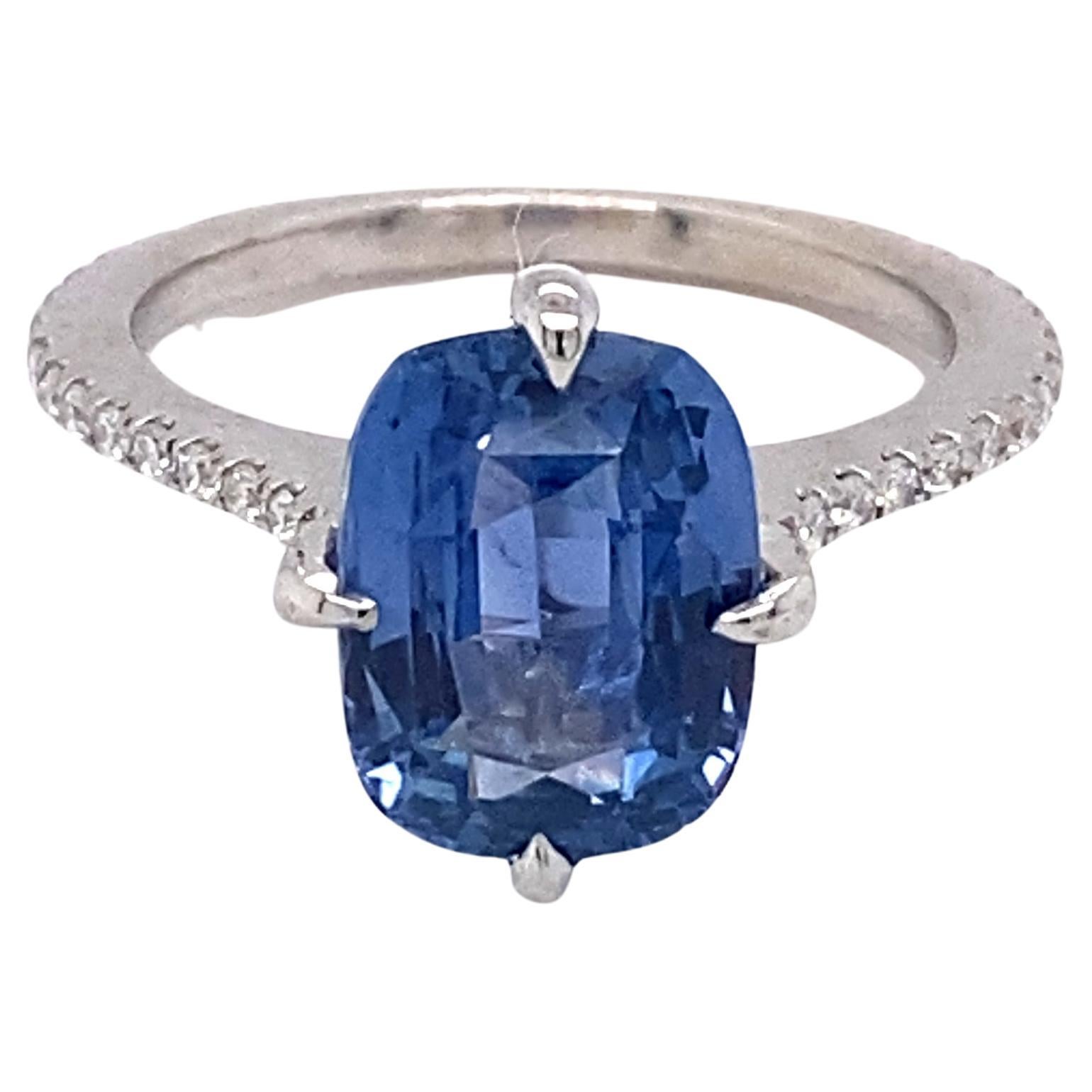 3.50 Carat Ceylon Sapphire and 0.40 Carat Diamond Ring in 14 Karat White Gold