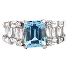 2 Carat Aquamarine and Diamond Ring in 14 Karat Gold