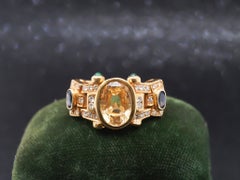 18K Yellow Gold Sapphire, Diamond and Emerald Cocktail Ring