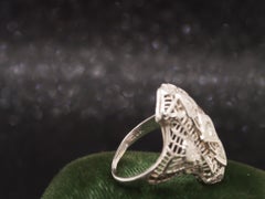 Art Deco 18K White Gold Diamond Shield Ring